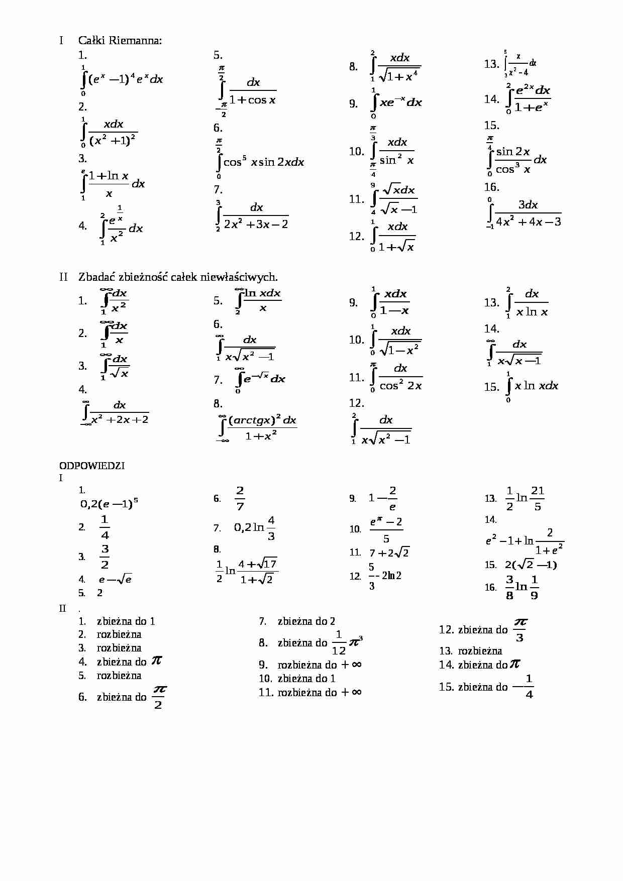 Całki oznaczone - wykład - strona 1