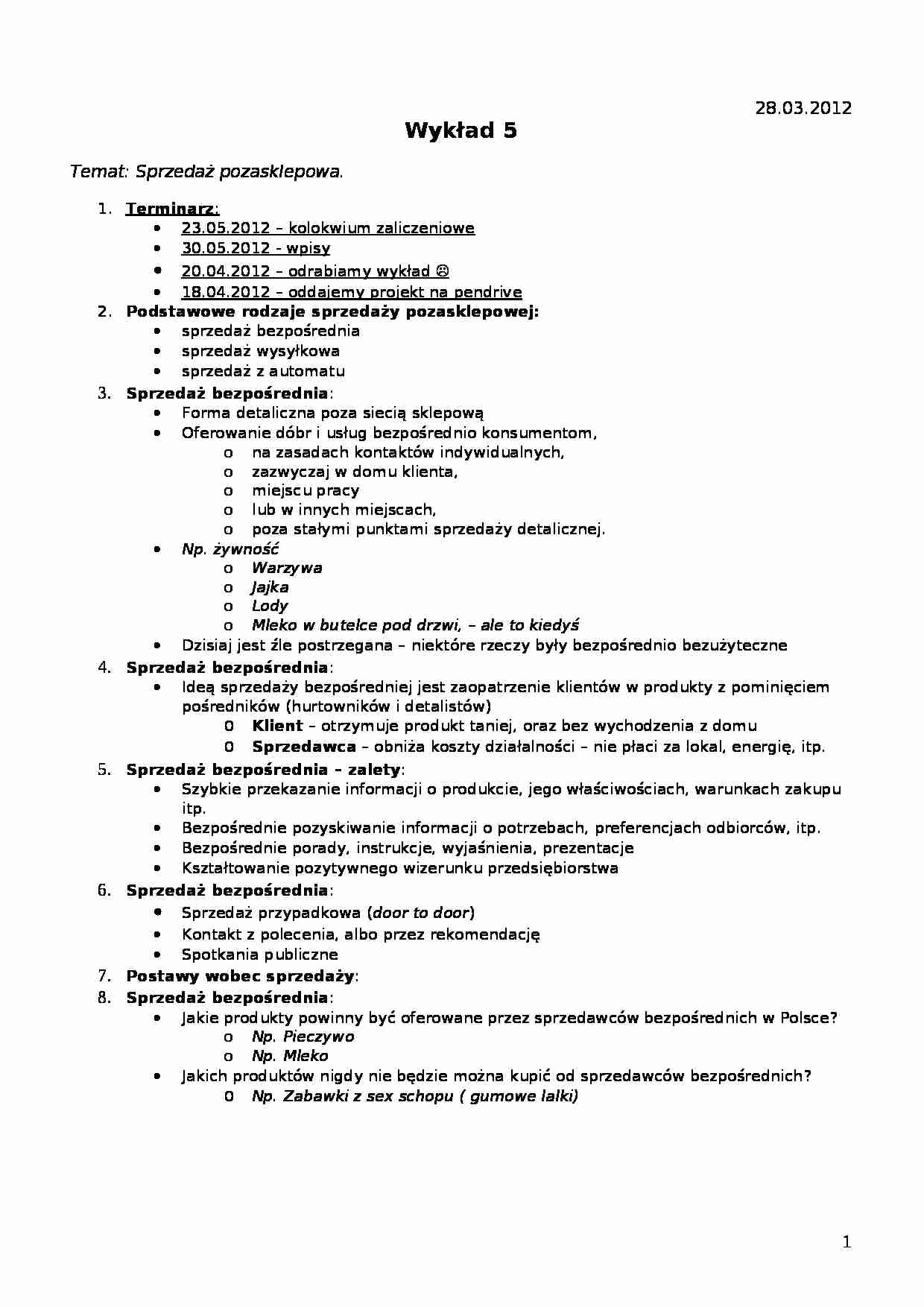 Sprzedaż pozasklepowa-opracowanie - strona 1
