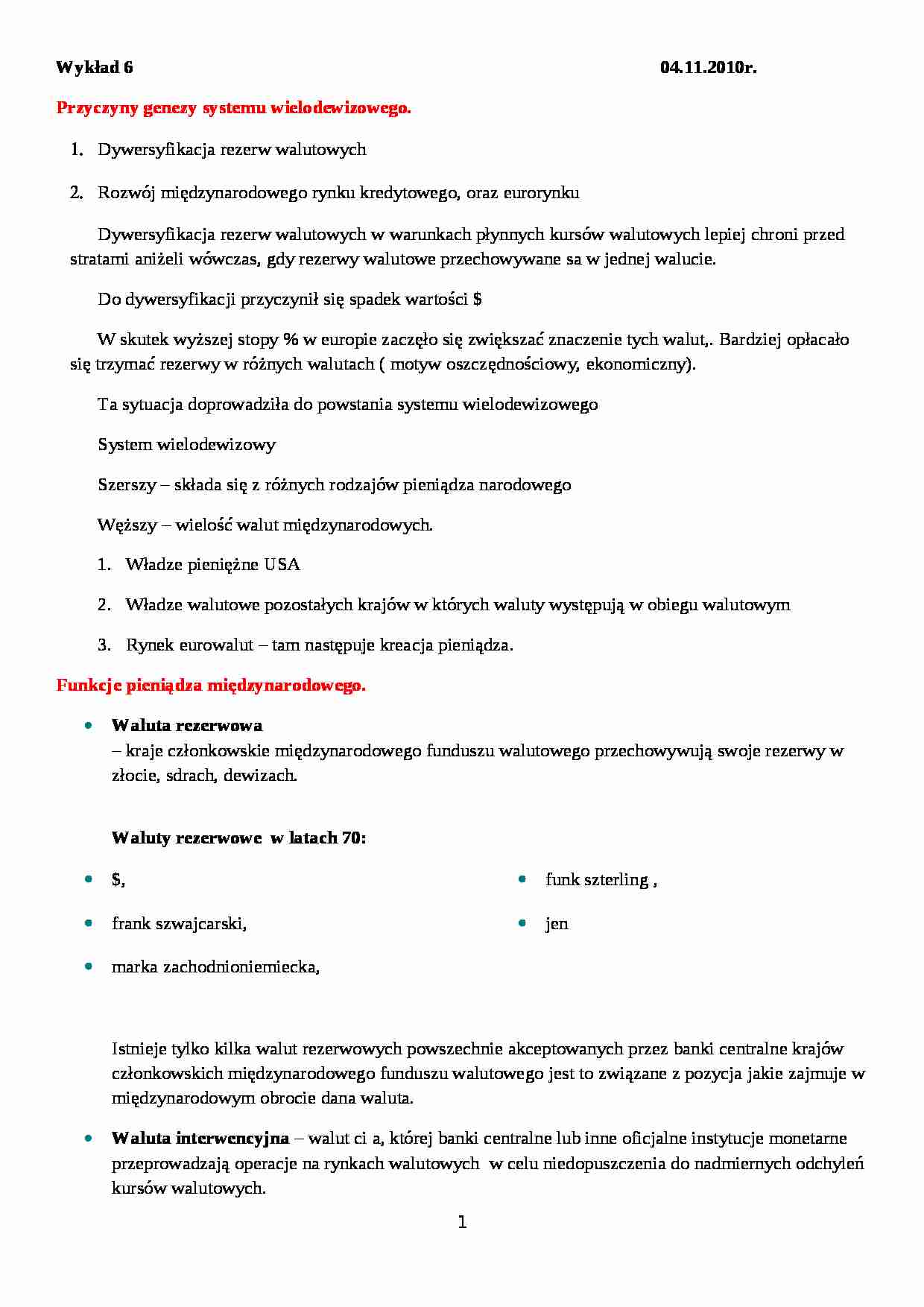 Przyczyny genezy systemu wielodewizowego- wykład 6 - strona 1