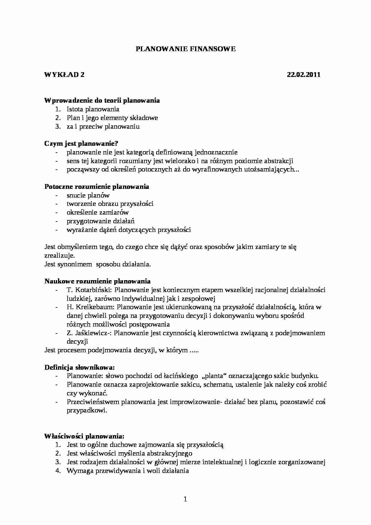 Wprowadzenie do teorii planowania-opracowanie - strona 1