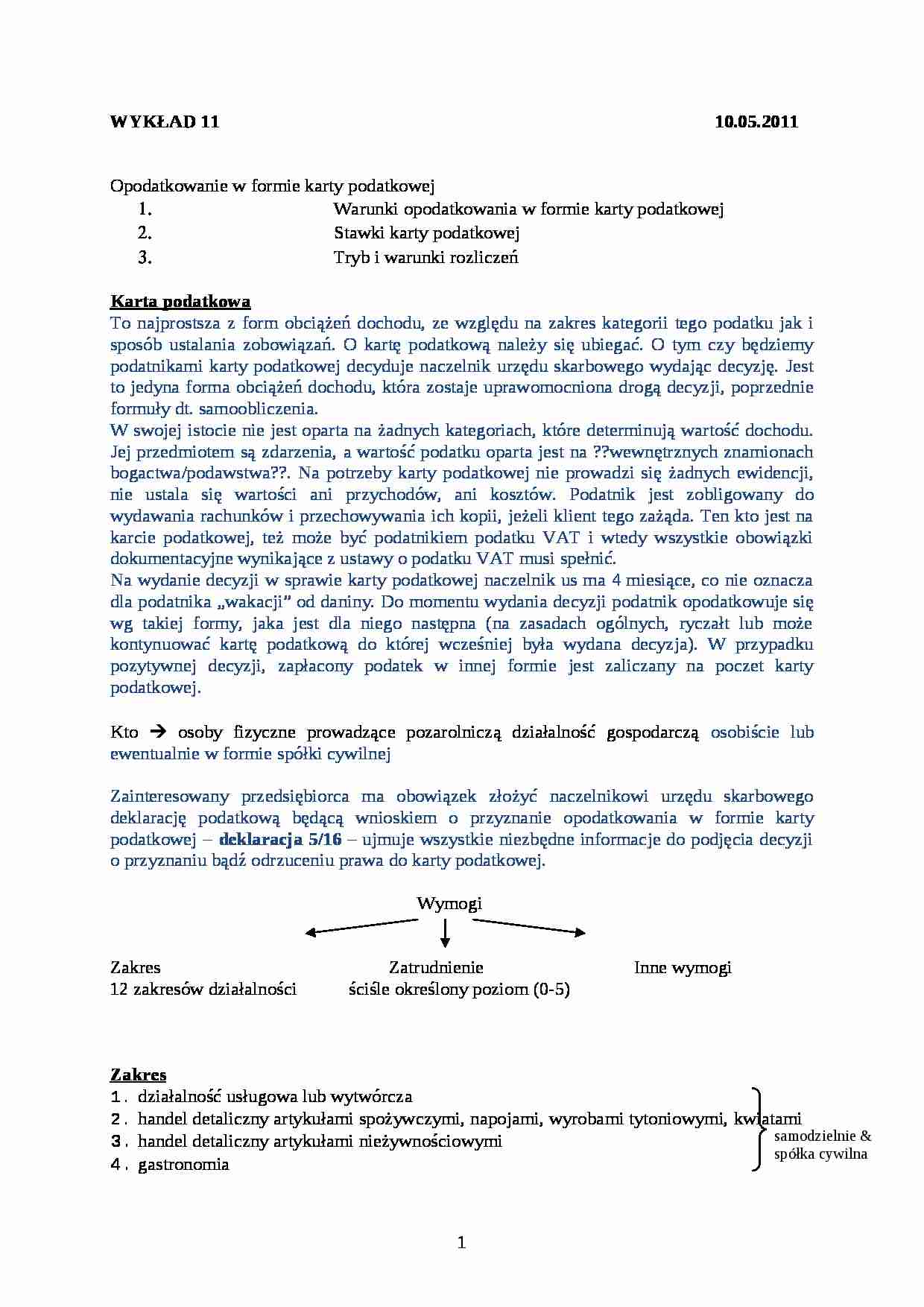 Opodatkowanie w formie karty podatkowej-opracowanie - strona 1