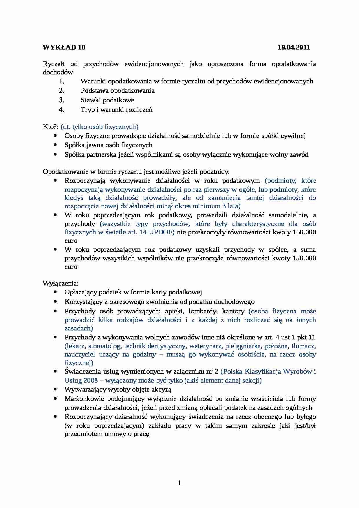 Ryczałt od przychodów ewidencjonowanych-opracowanie - strona 1