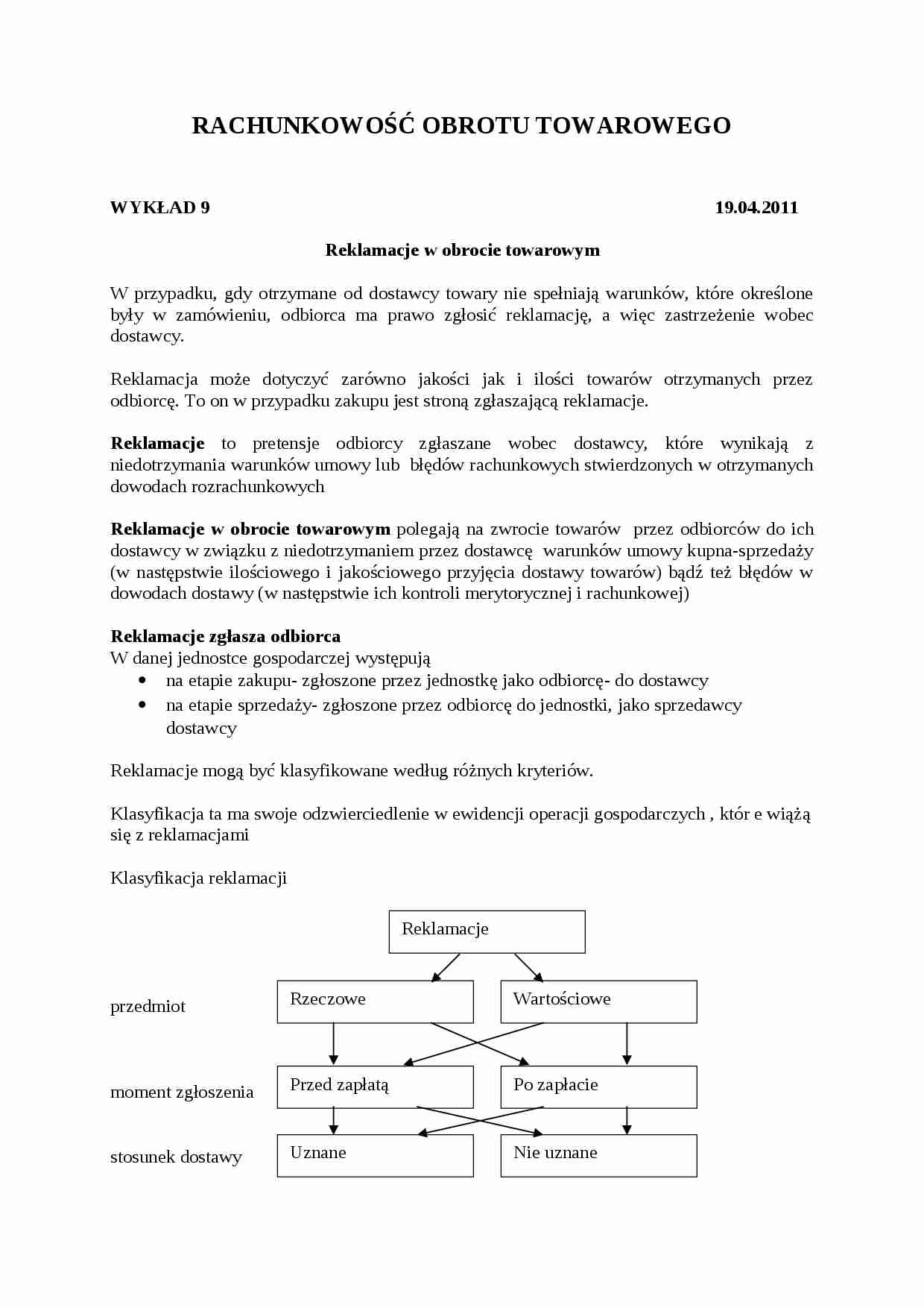 Reklamacje w obrocie towarowym-opracowanie - strona 1