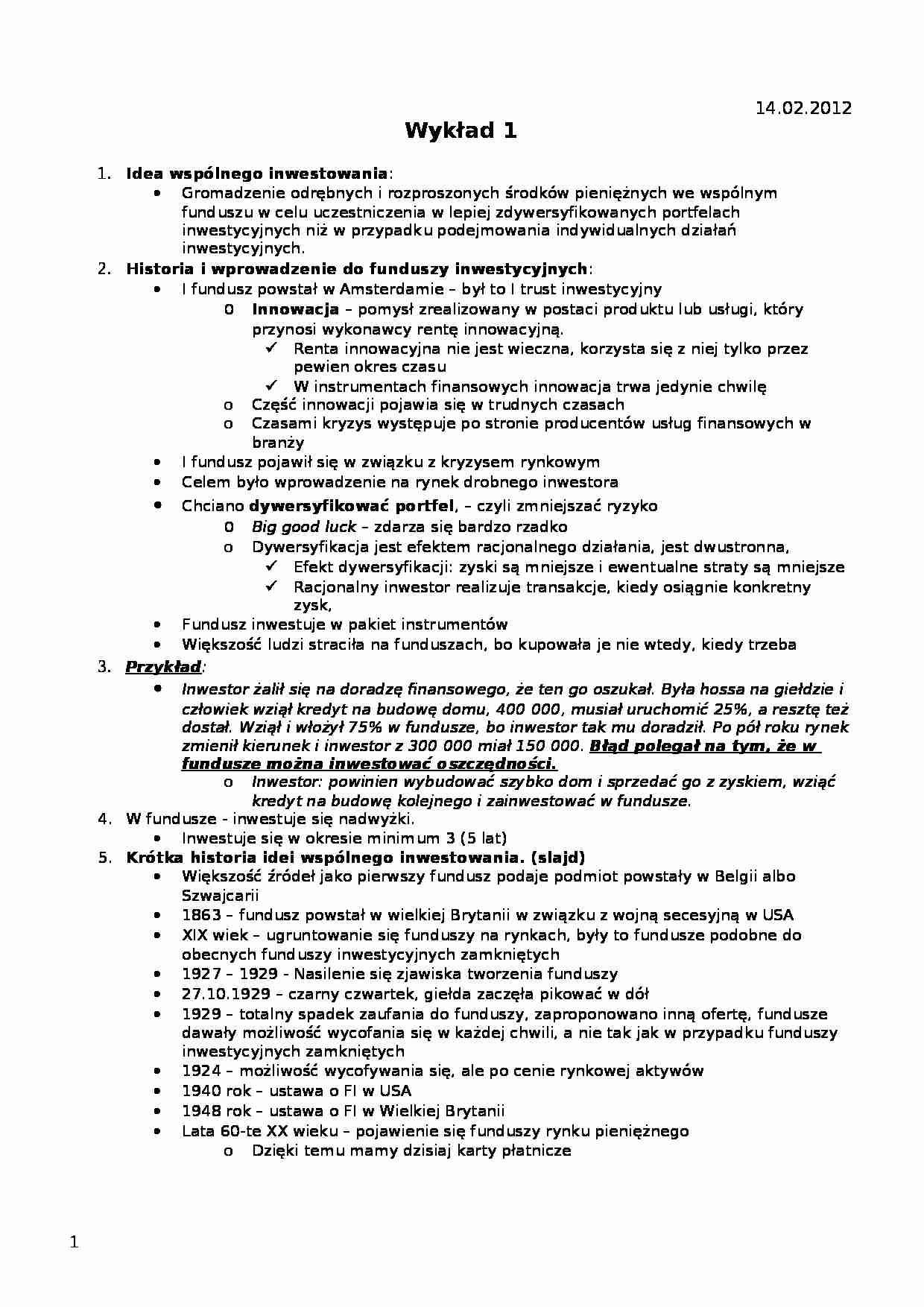 Idea wspólnego inwestowania-opracowanie - strona 1