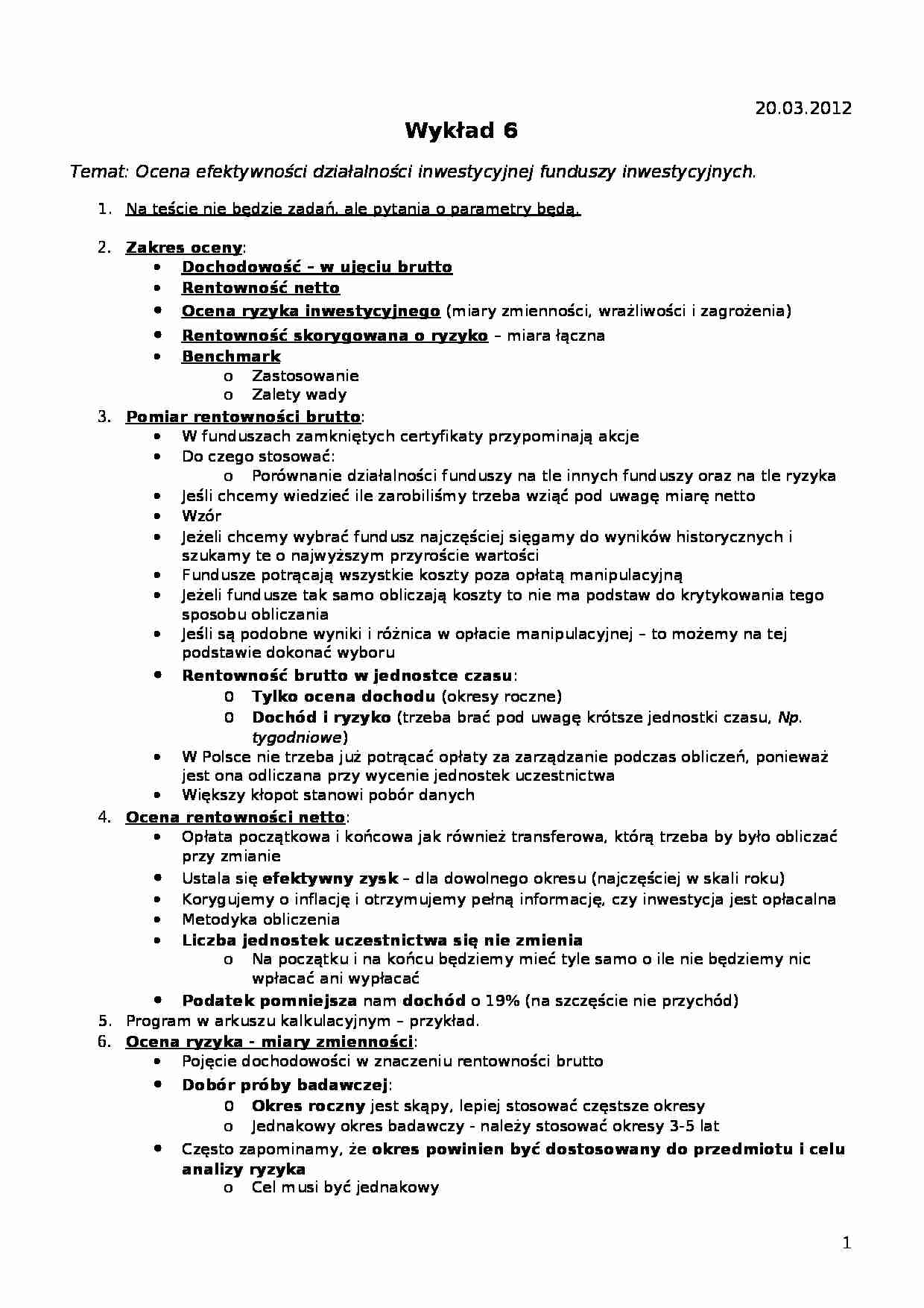 Ocena efektywności działalności funduszy inwestycyjnych-opracowanie - strona 1