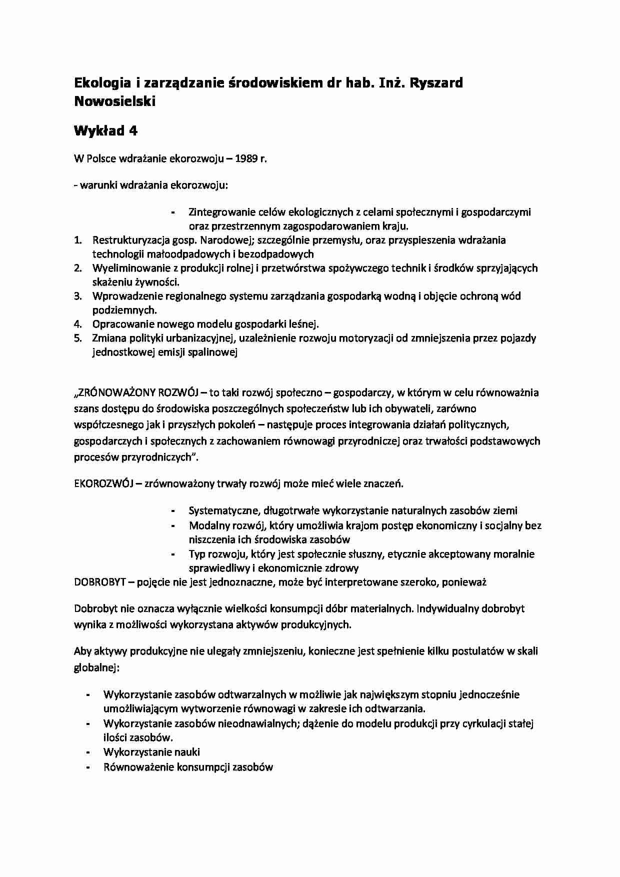 Ekologia i zarządzanie środowiskiem- wykład 4 - strona 1