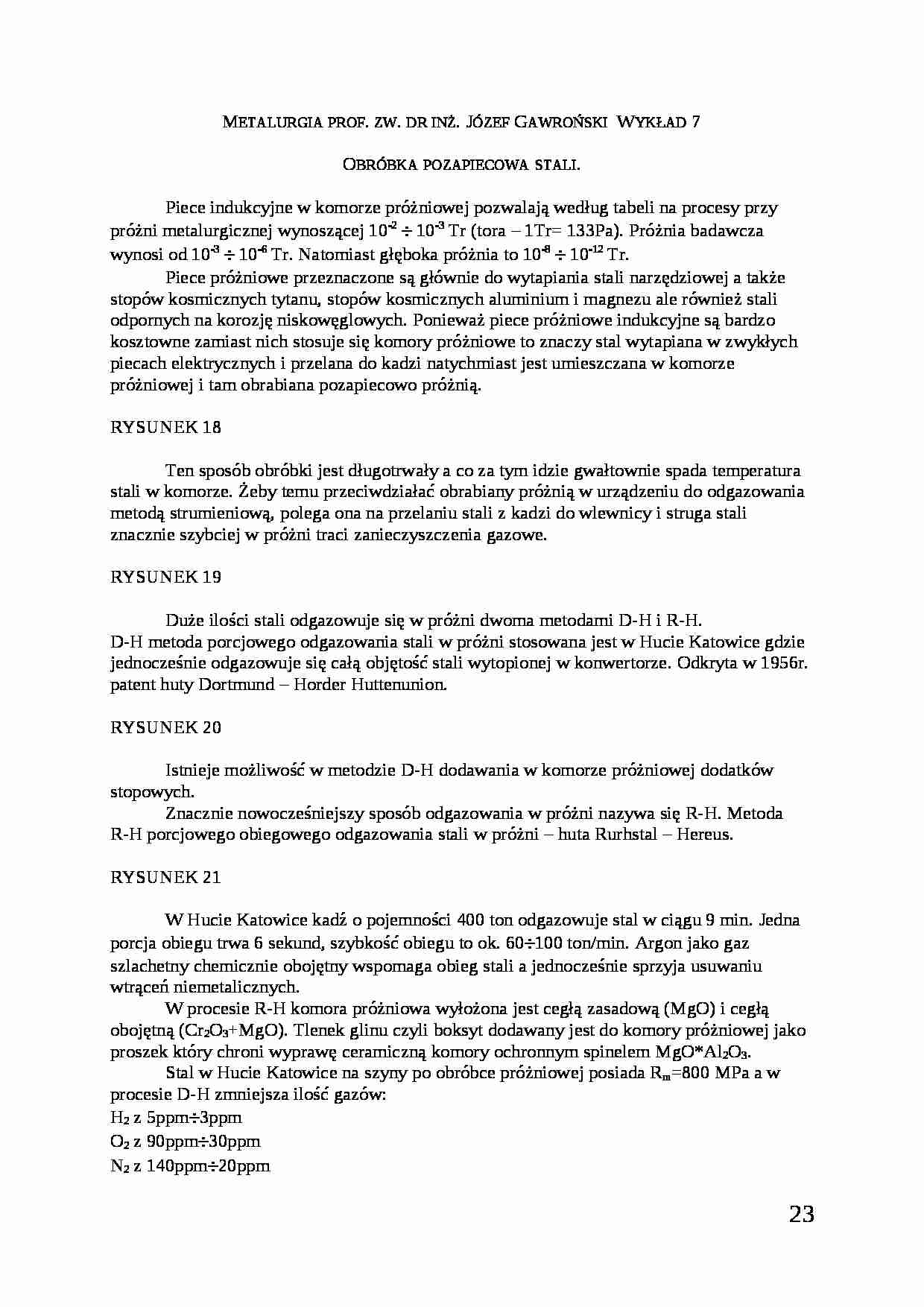 Obróbka pozapiecowa stali- wykład 7 - strona 1