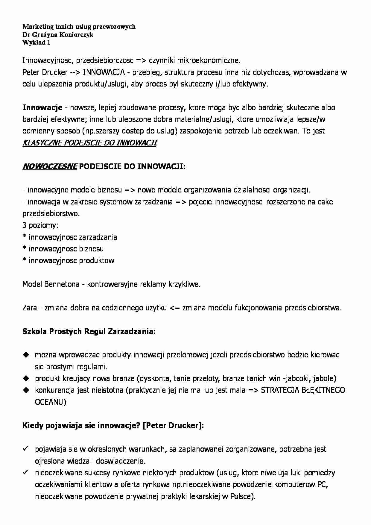 Marketing tanich usług przewozowych- wykład 2 - strona 1