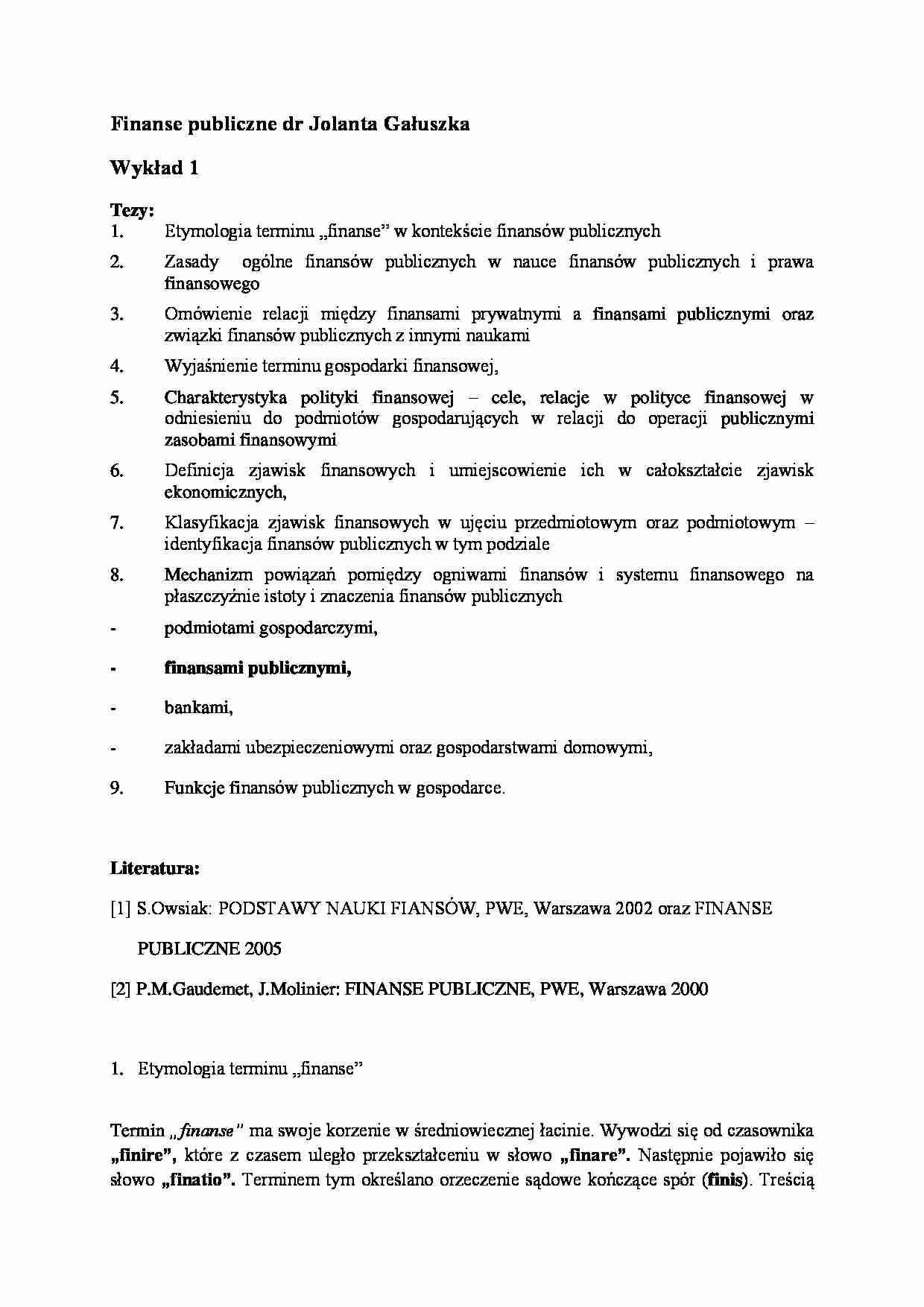 Finanse publiczne- wykład 1 - strona 1
