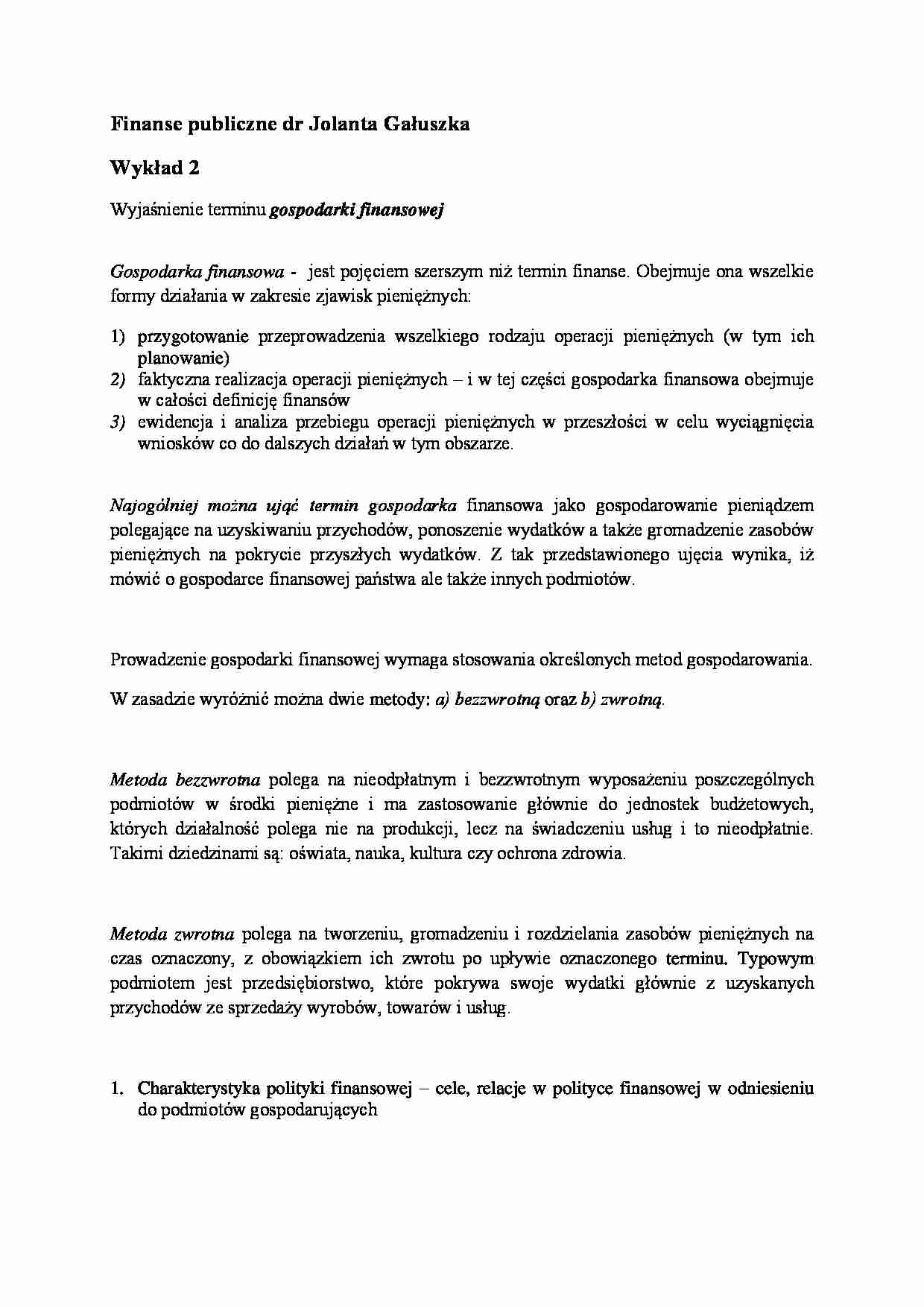 Finanse publiczne- wykład 2 - strona 1