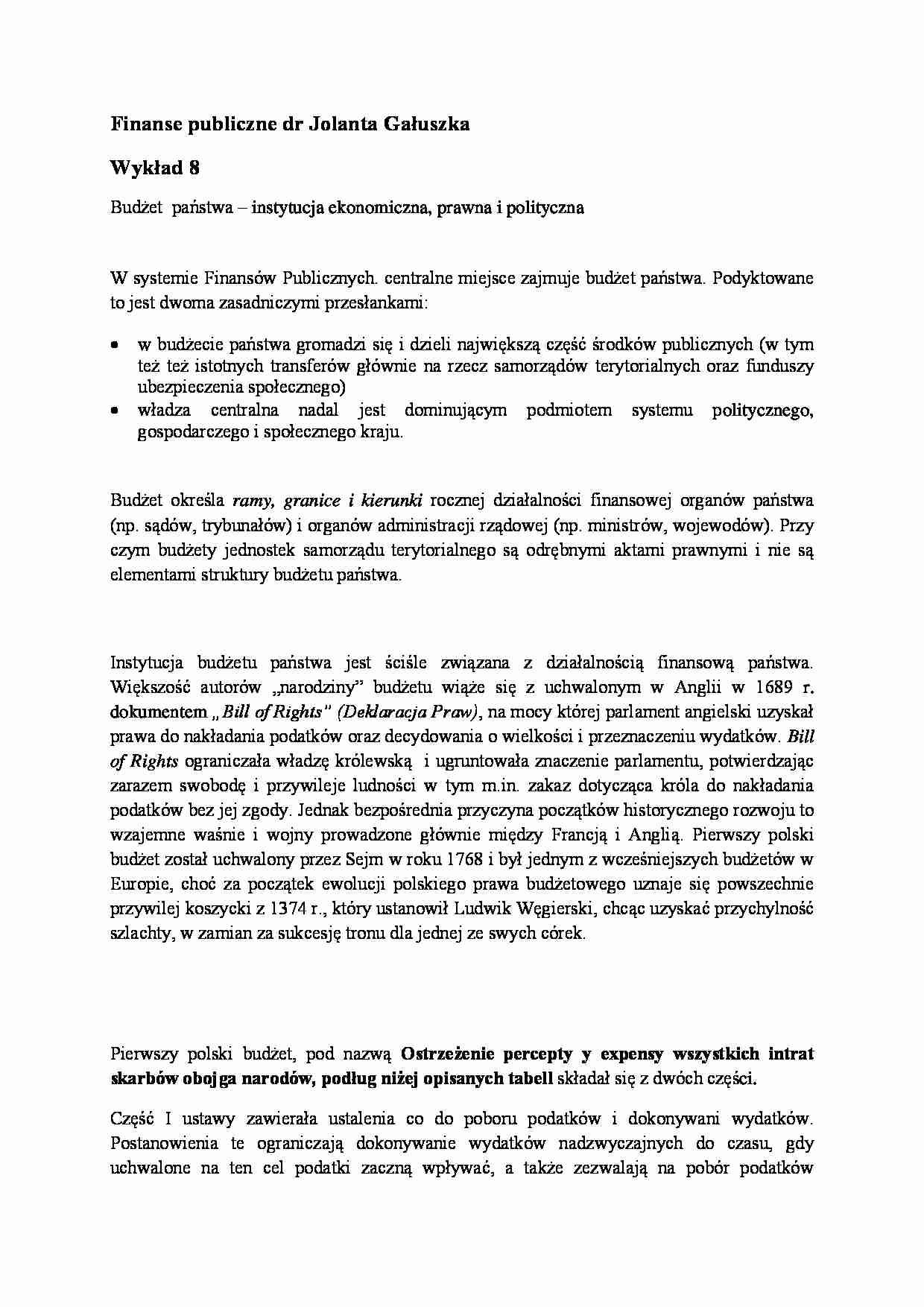 Finanse publiczne- wykład 8 - strona 1