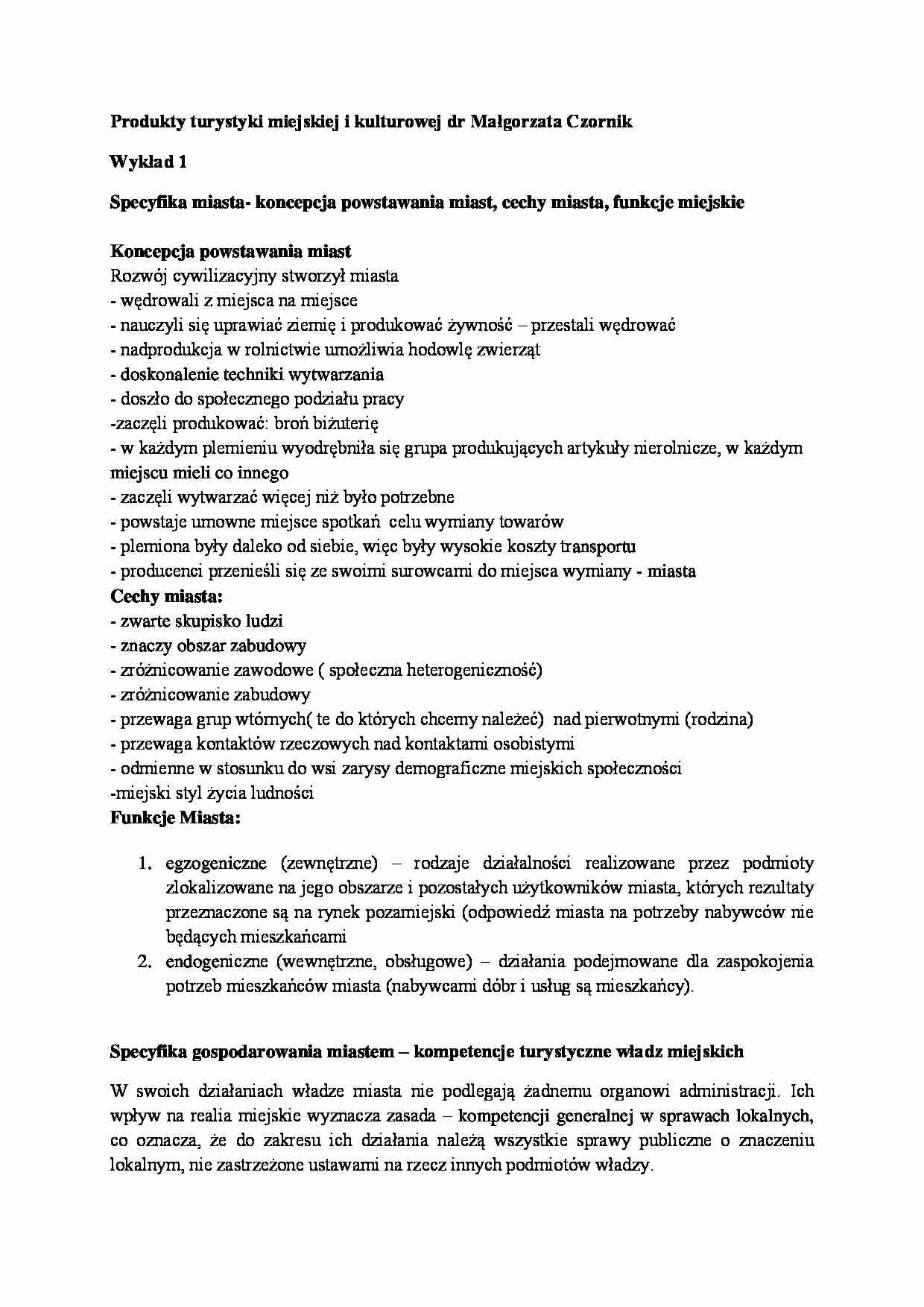 Produkty turystyki miejskiej i kulturowej- wykład 1 - strona 1