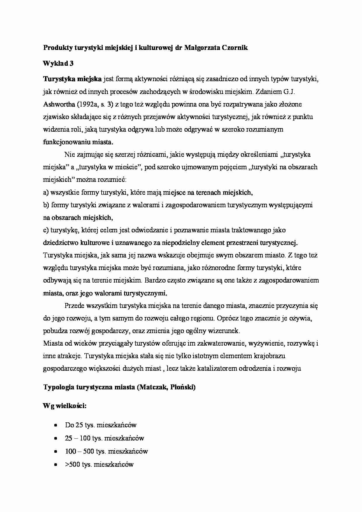 Produkty turystyki miejskiej i kulturowej- wykład 3 - strona 1