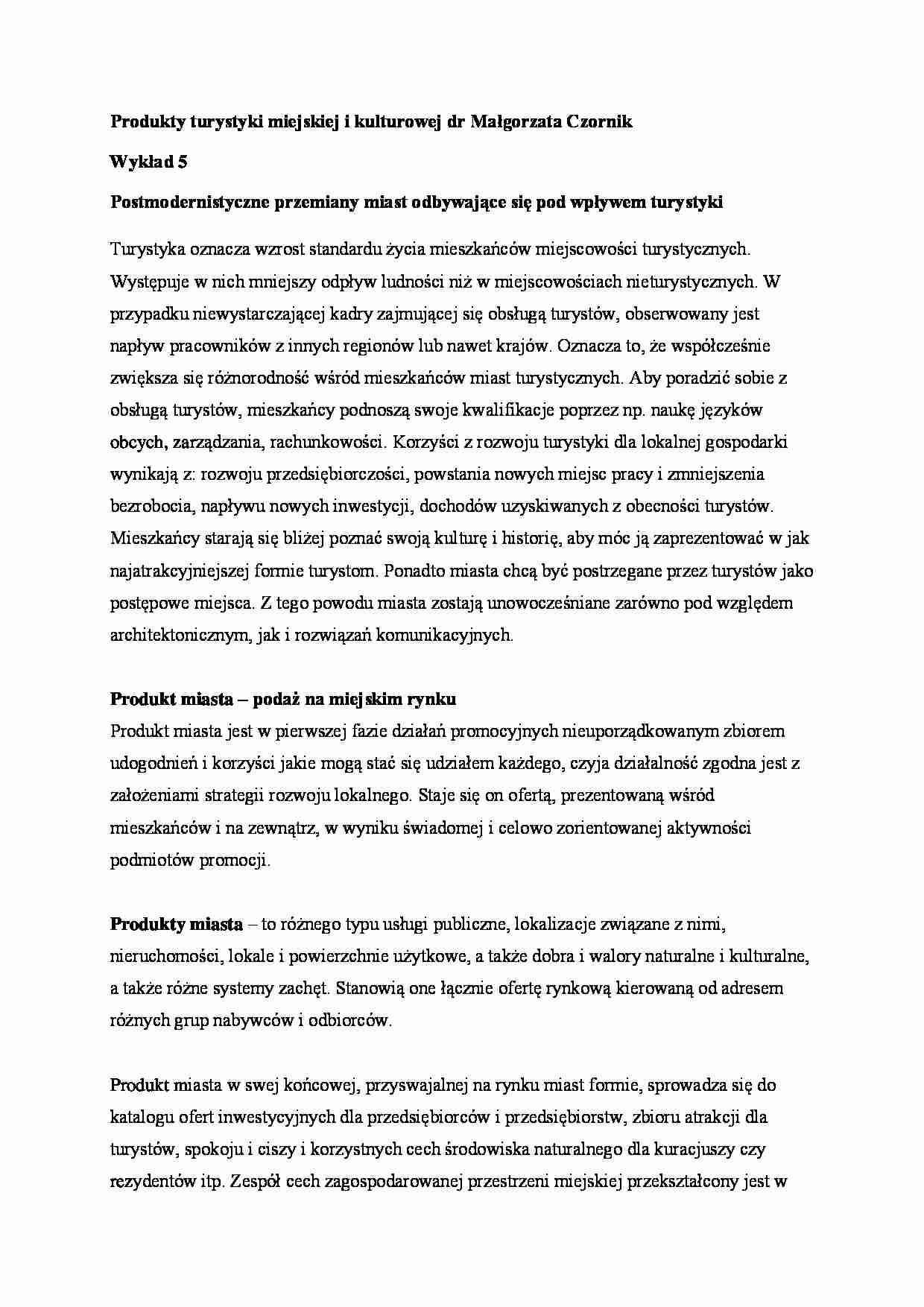 Produkty turystyki miejskiej i kulturowej- wykład 5 - strona 1