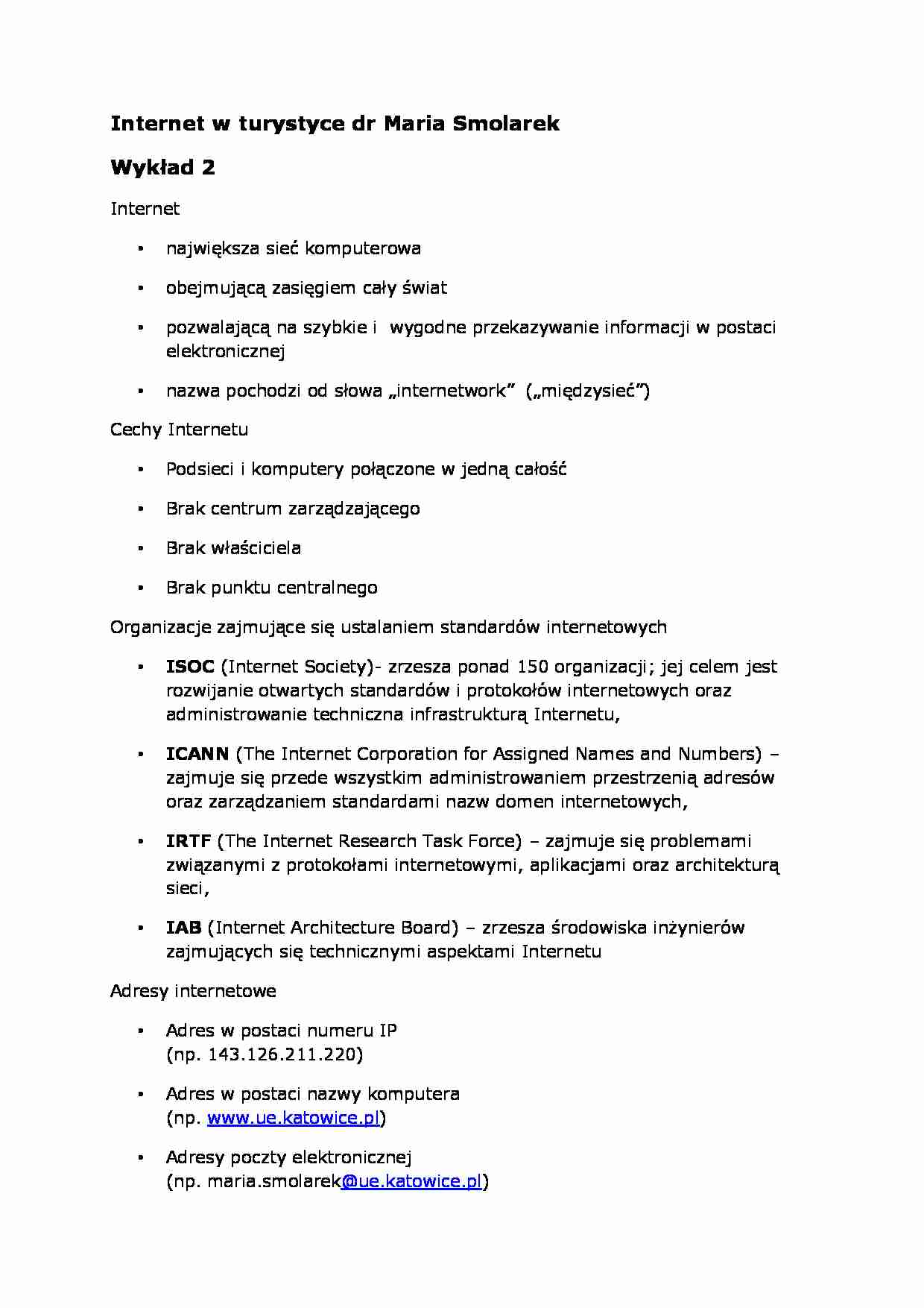 Internet w turystyce- wykład 2 - strona 1