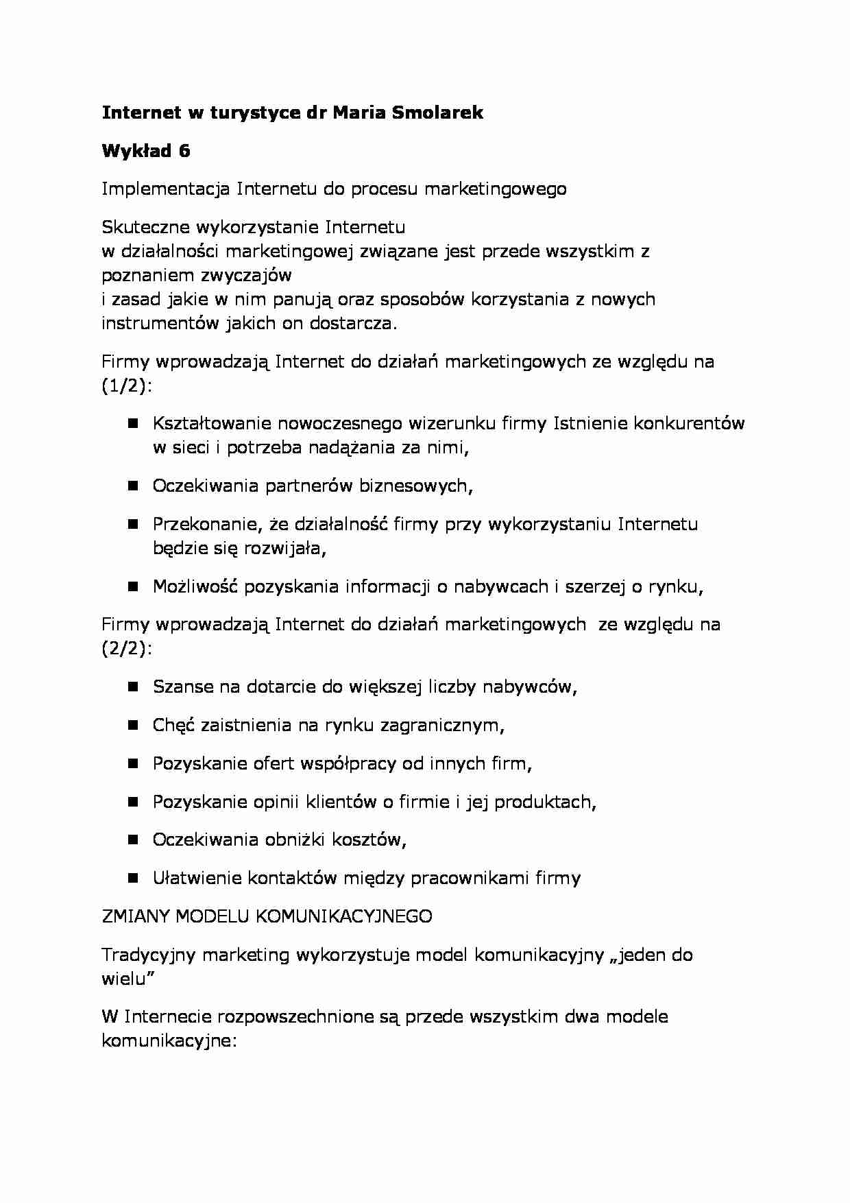 Internet w turystyce- wykład 6 - strona 1