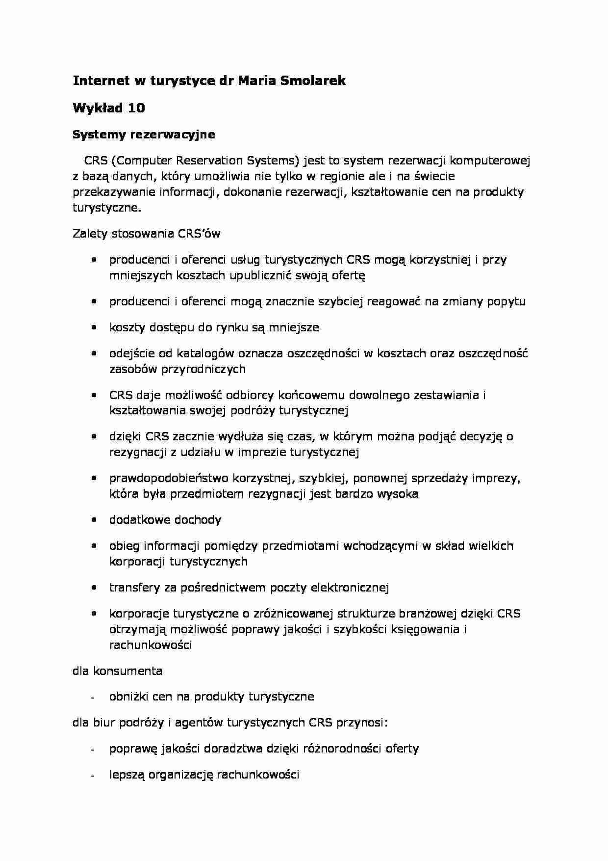 Internet w turystyce- wykład 10 - strona 1