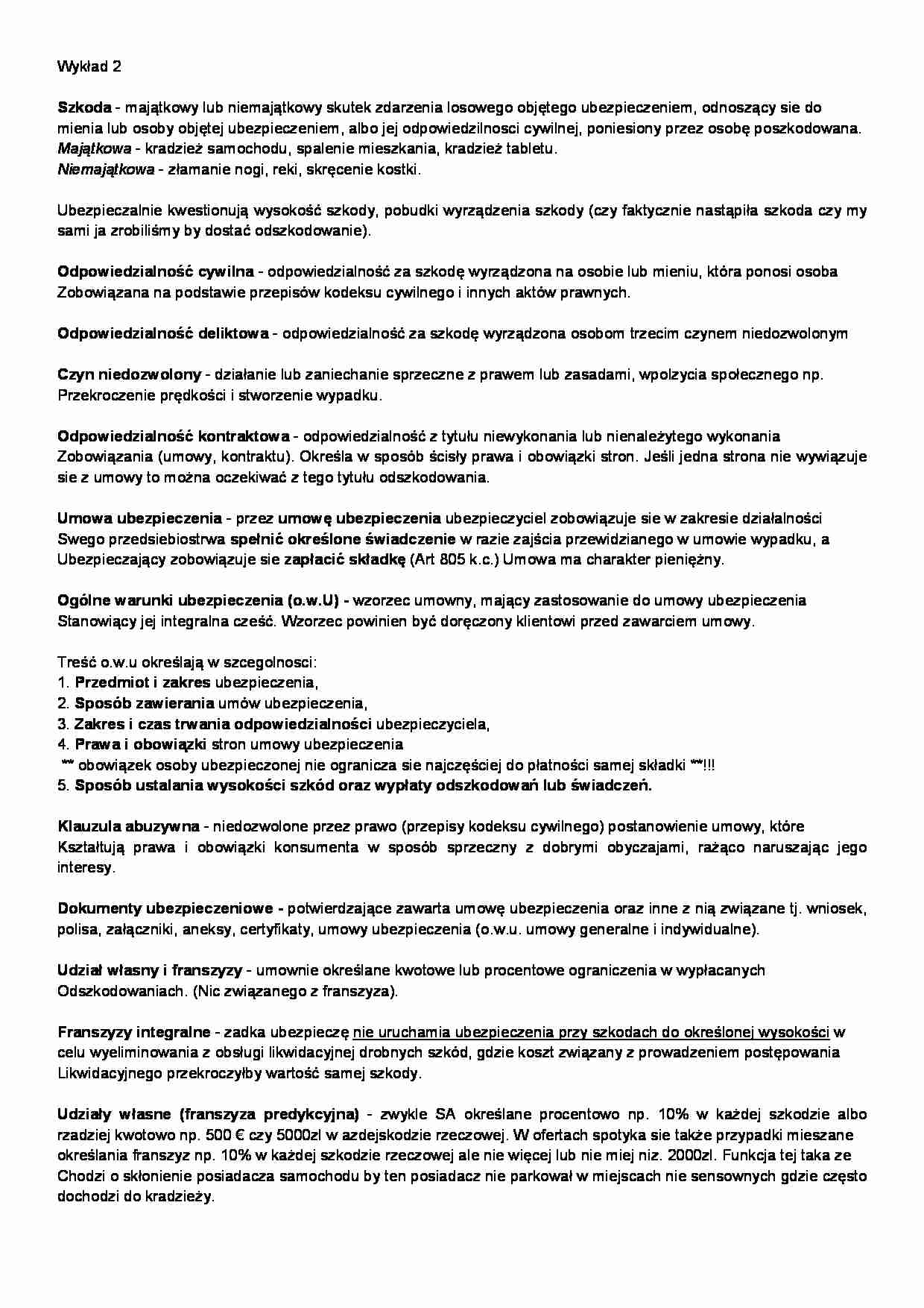 Ubezpieczenia w turystyce- wykład 2 - strona 1