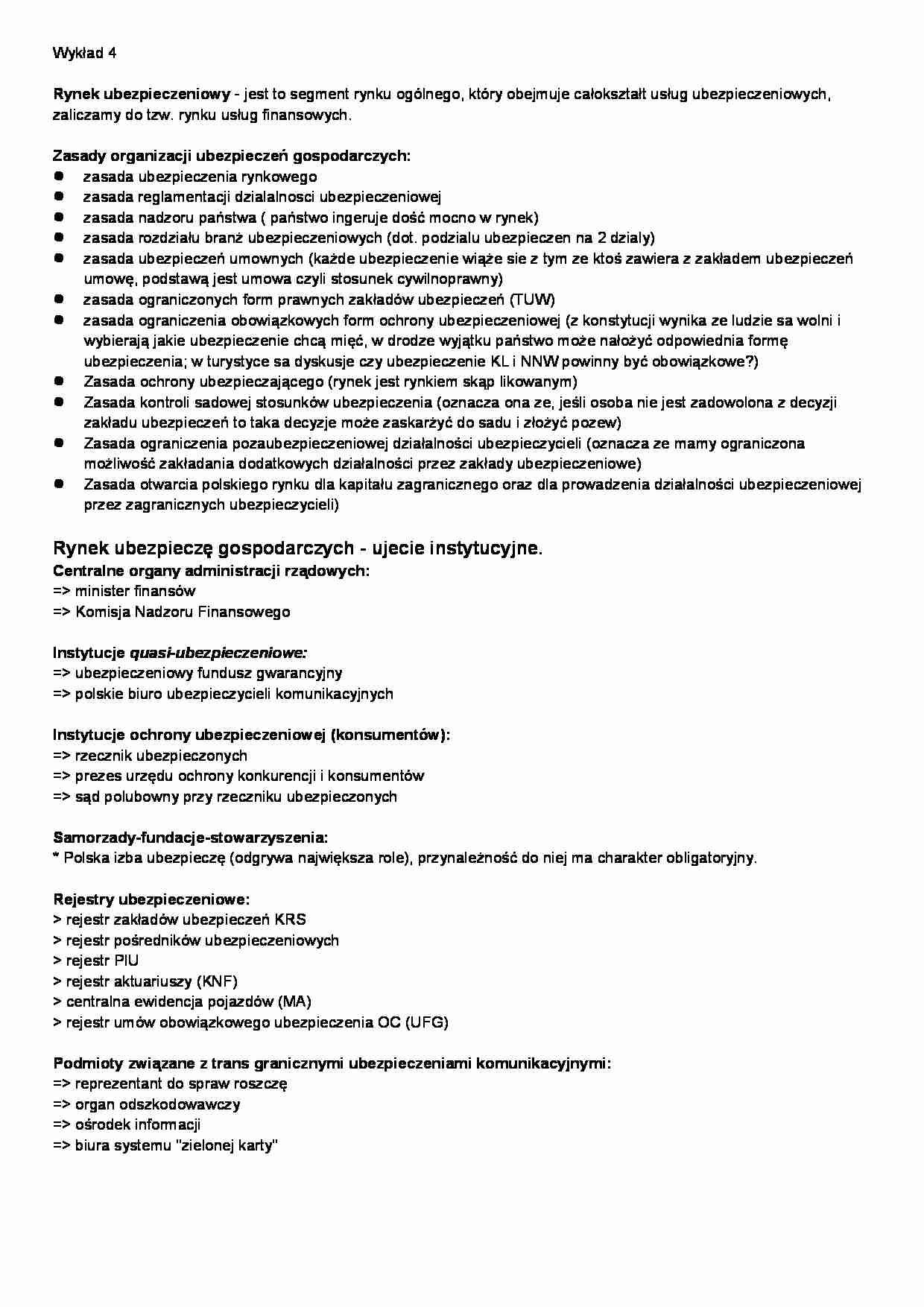 Ubezpieczenia w turystyce- wykład 4 - strona 1