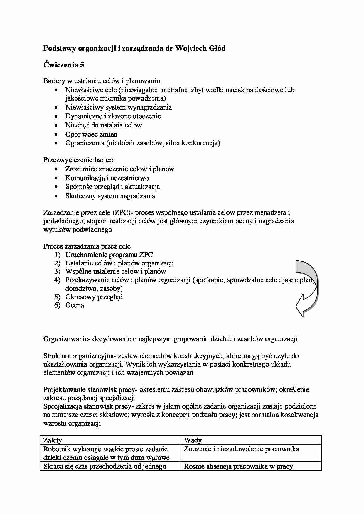 Podstawy organizacji i zarządzania- ćwiczenia 5 - strona 1