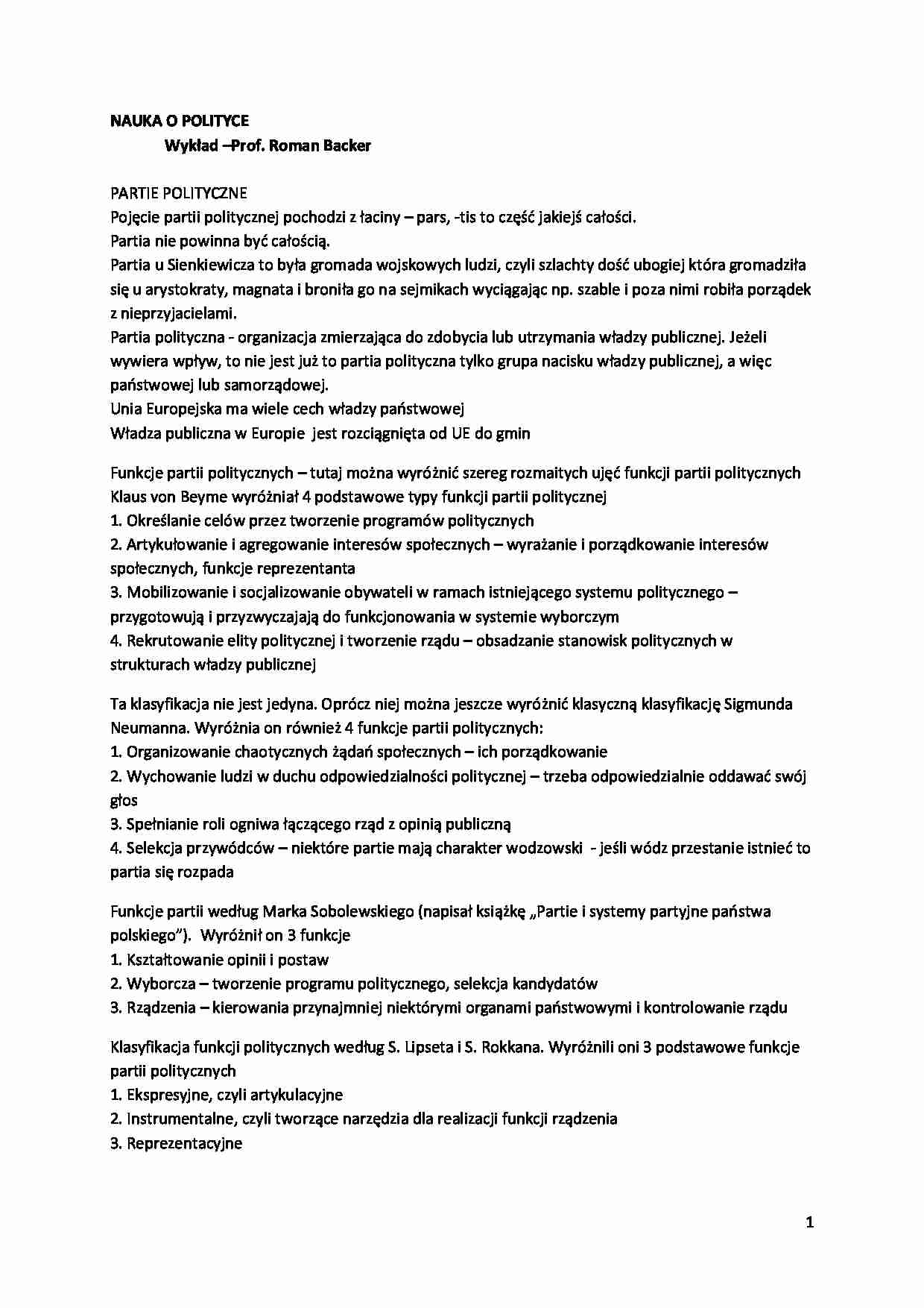 Partie polityczne- Wykład - strona 1