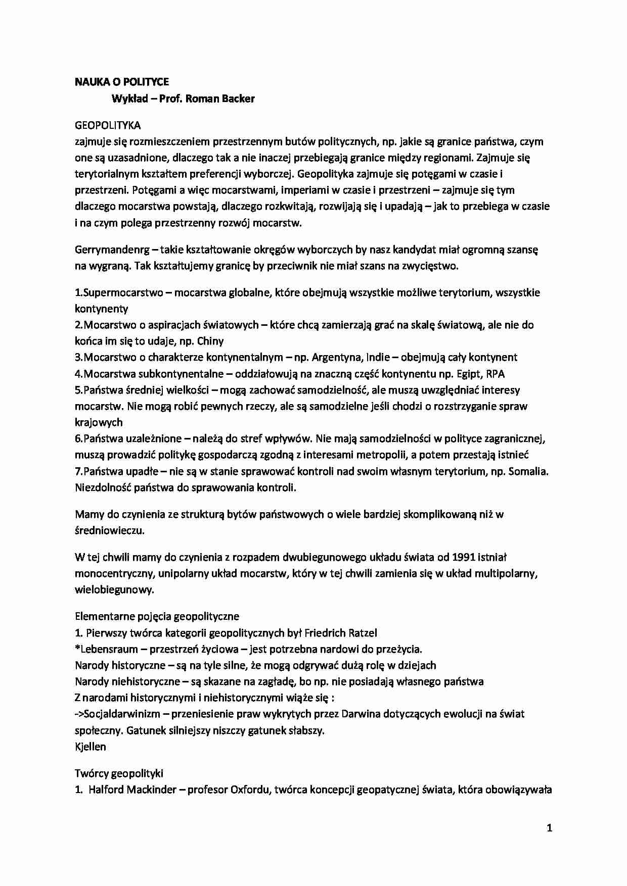 Geopolityka- Wykład - strona 1