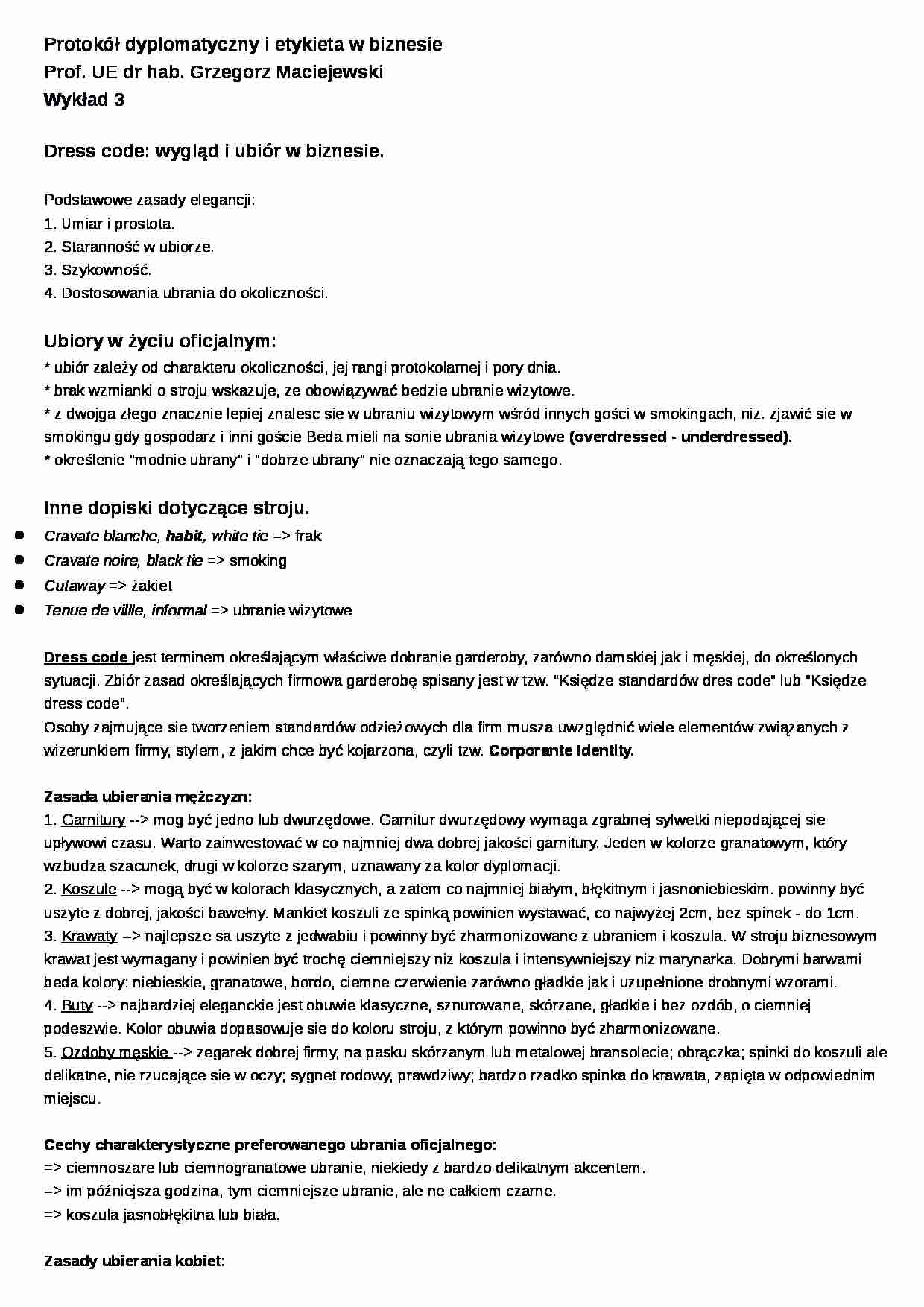 Protokół dyplomatyczny i etykieta w biznesie- wykład 3 - strona 1