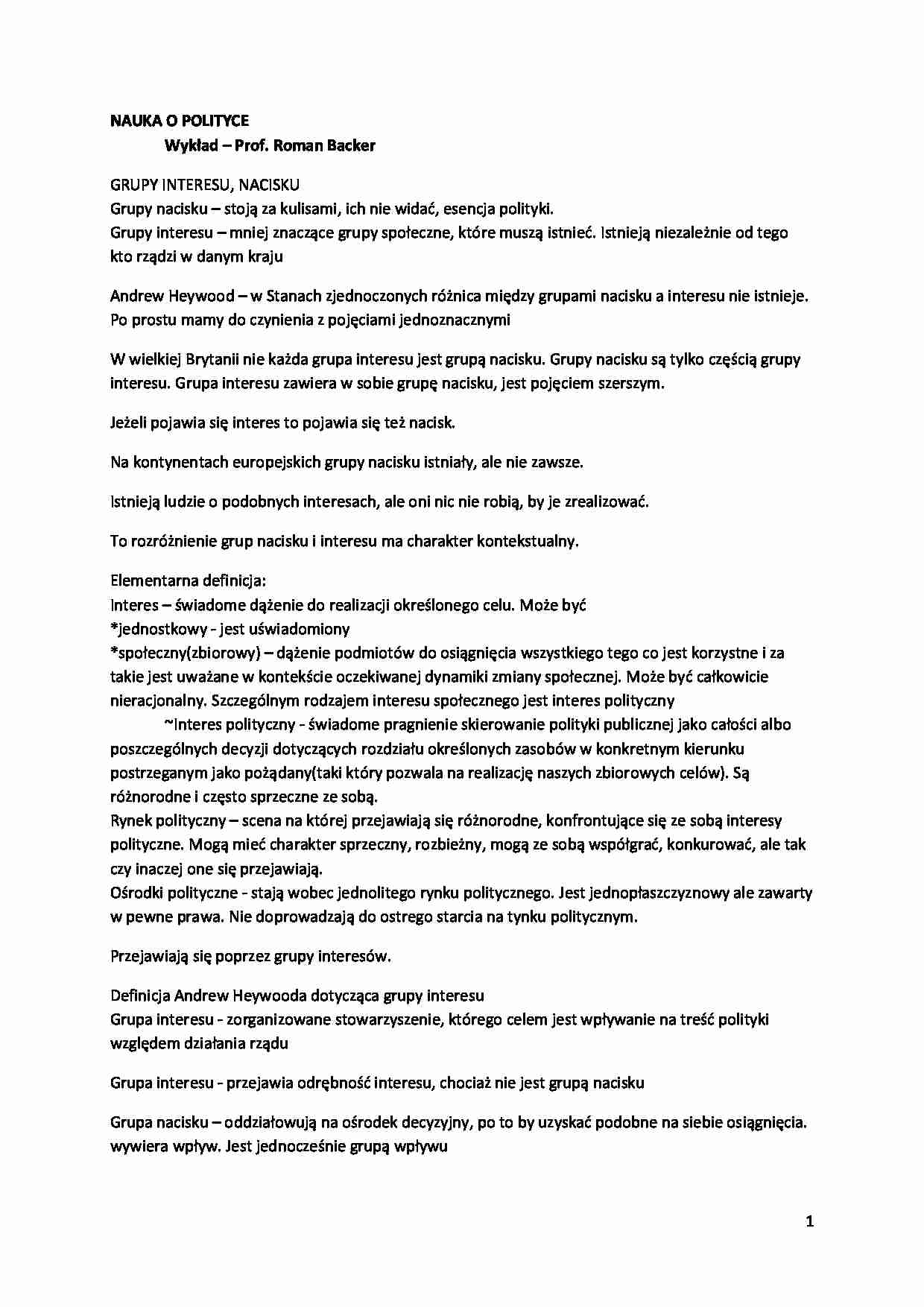 Grupy interesu i nacisku-Wykład. - strona 1