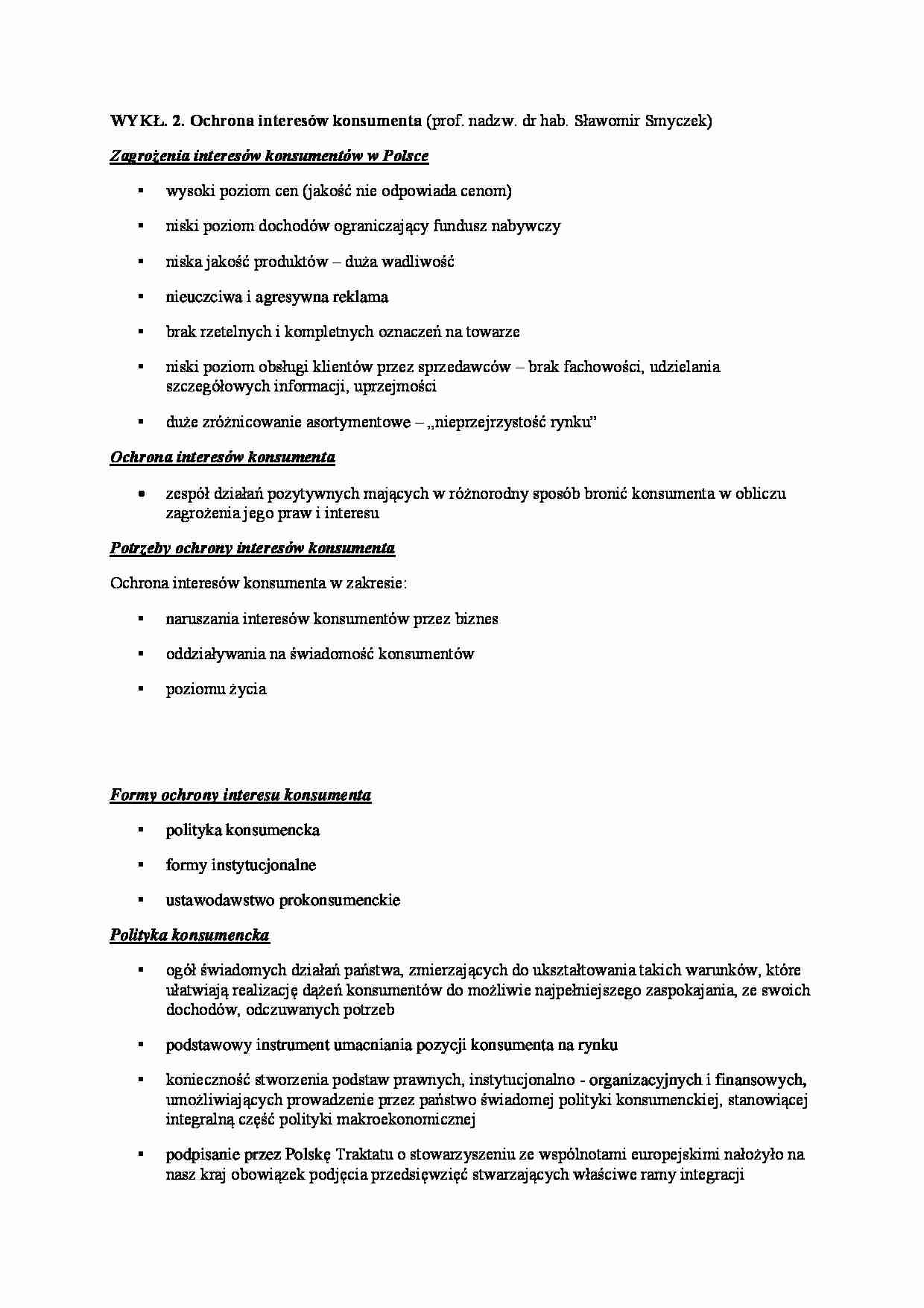 Ochrona interesów konsumenta- wykład 2 - strona 1