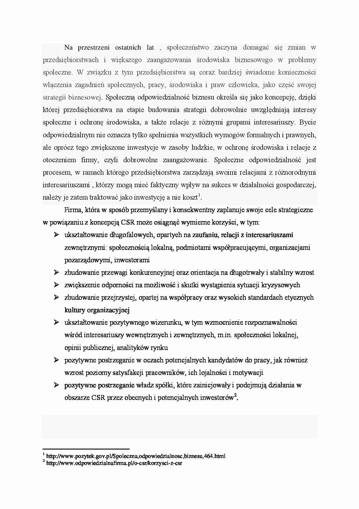 Społeczna odpowiedzialnośc biznesu - firma Fritar. - praca zaliczeniowa, MWSE - strona 1