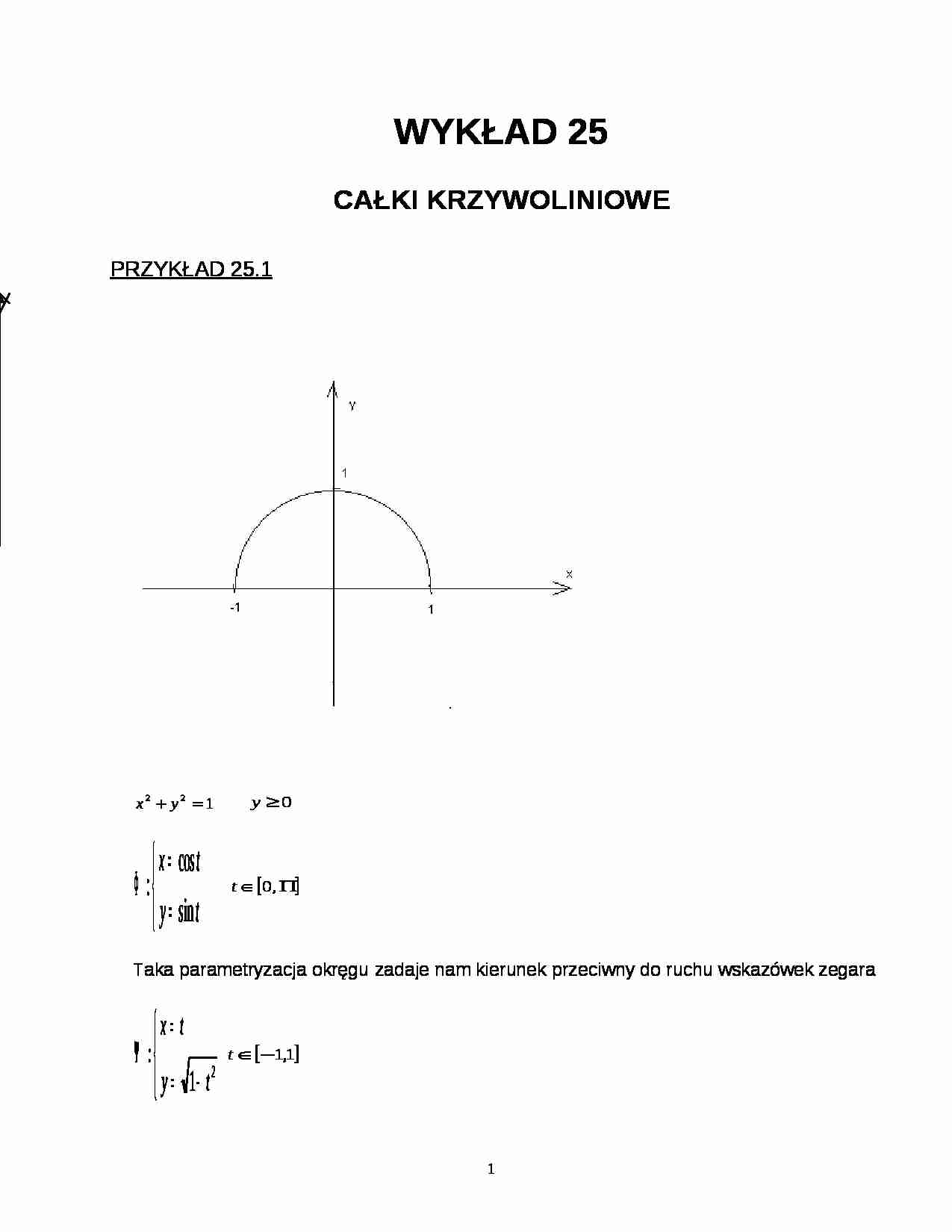 Całki krzywoliniowe- wykład 25 - strona 1