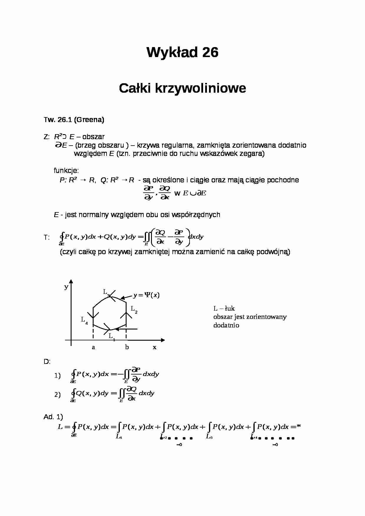 Całki krzywoliniowe- wykład 26 - strona 1