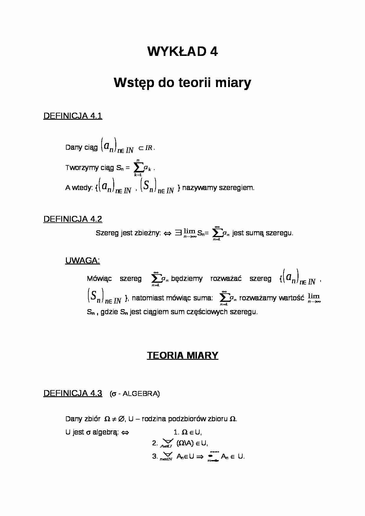 Wstęp do teorii miary- wykład 4 - strona 1