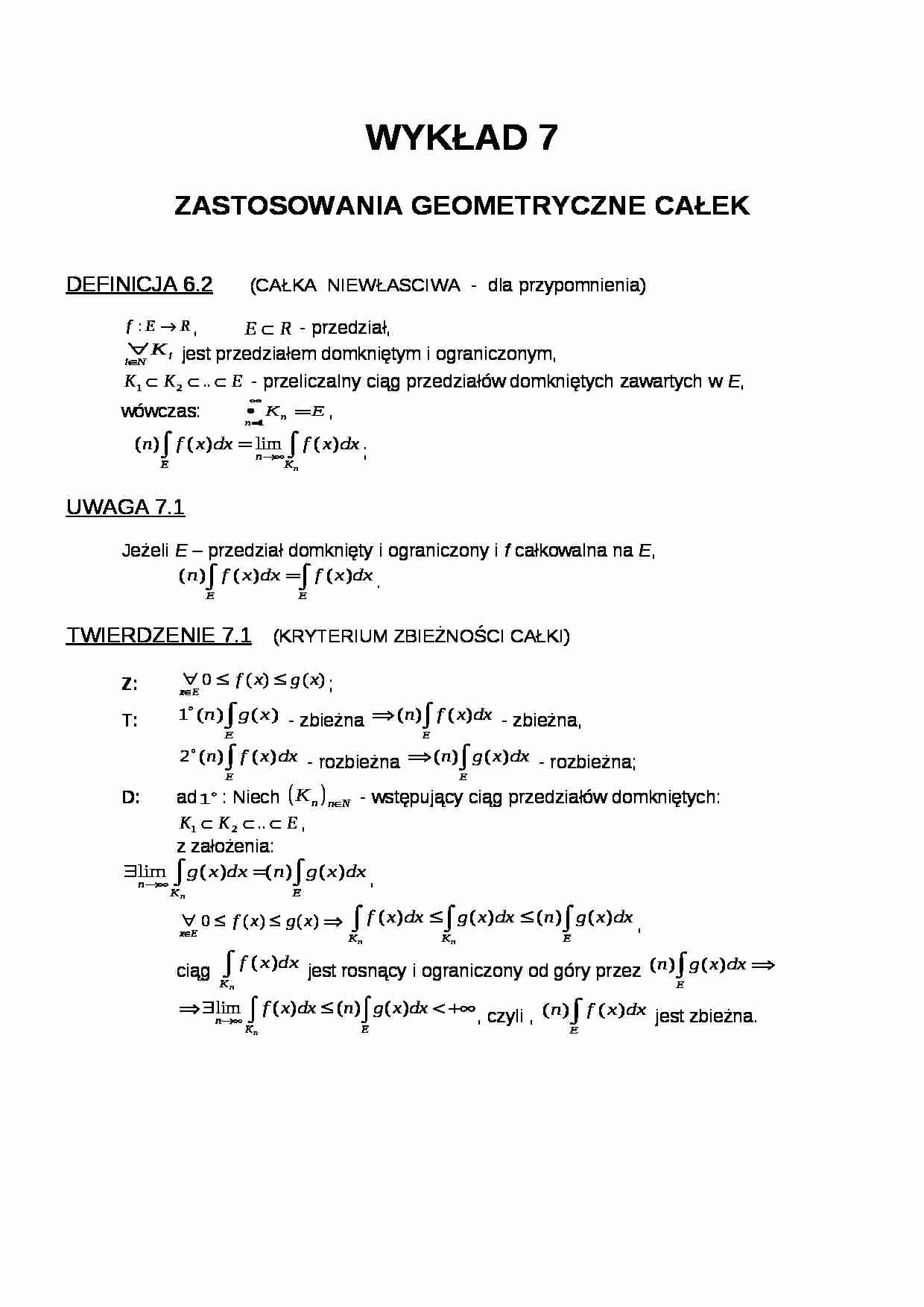Zastosowanie geometryczne całek- wykład 7 - strona 1