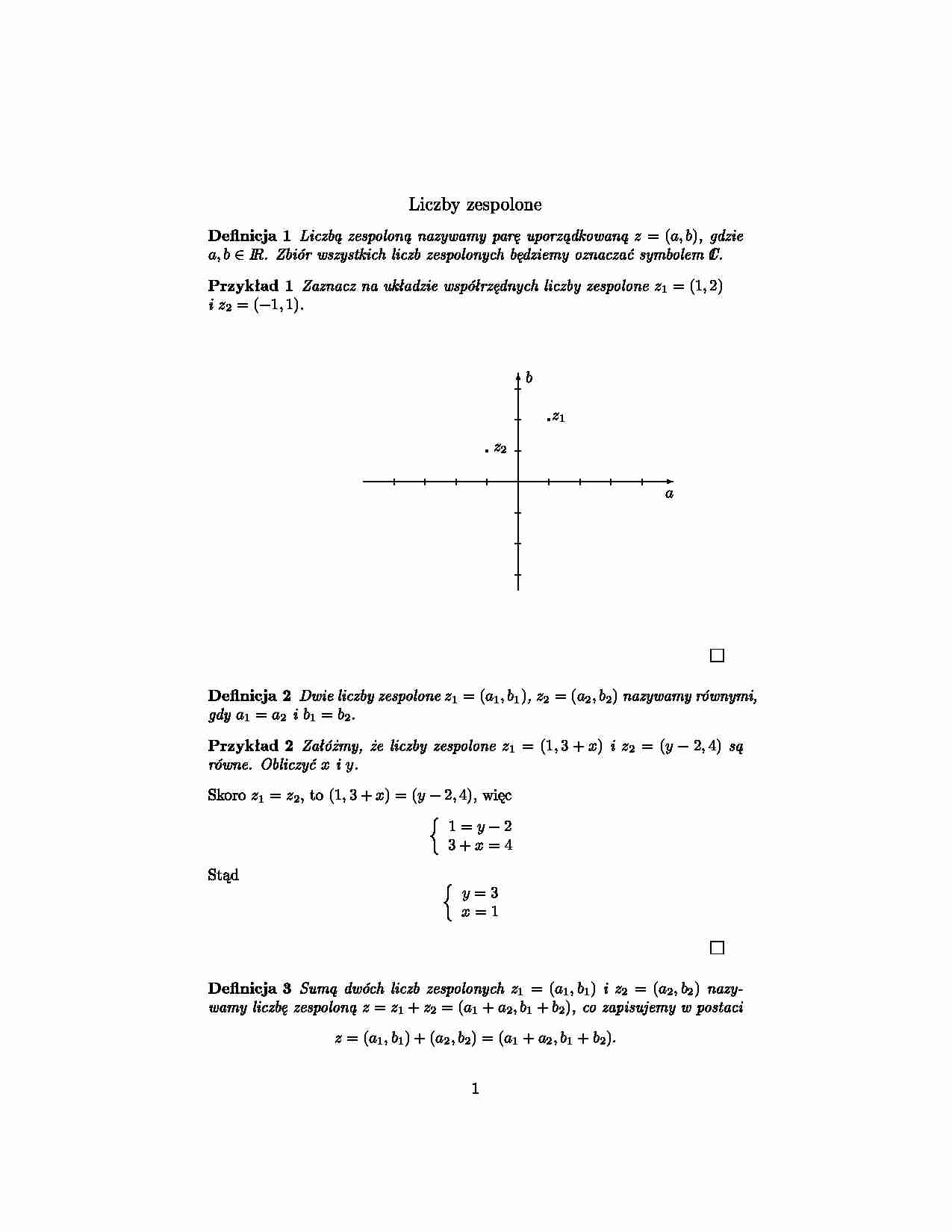 Liczby zespolone- opracowanie - strona 1