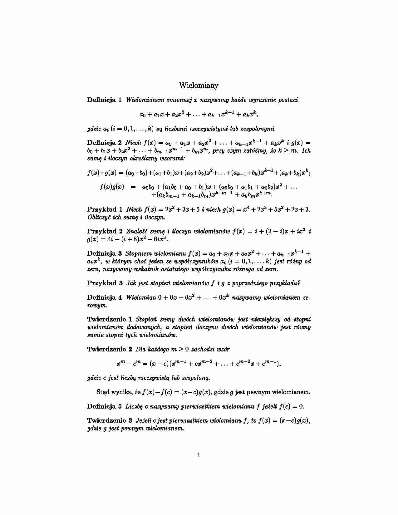 Wielomiany- opracowanie - strona 1