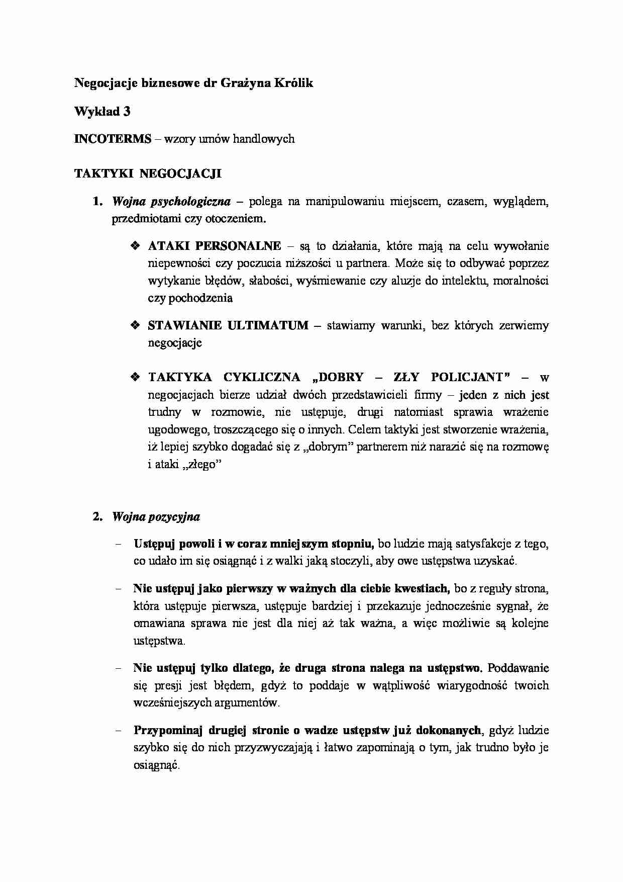 Negocjacje biznesowe- wykład 3 - strona 1
