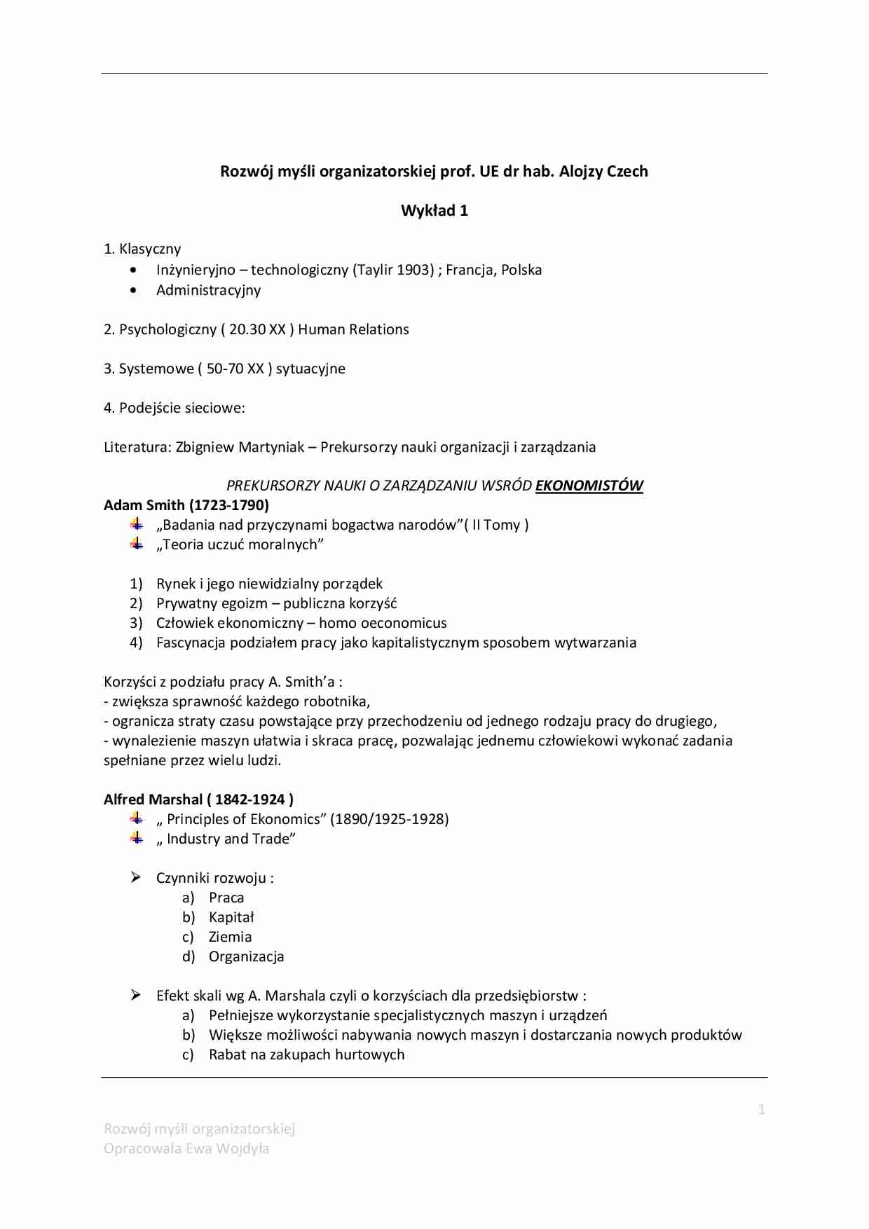 Rozwój myśli organizatorskiej- wykład 1 - strona 1