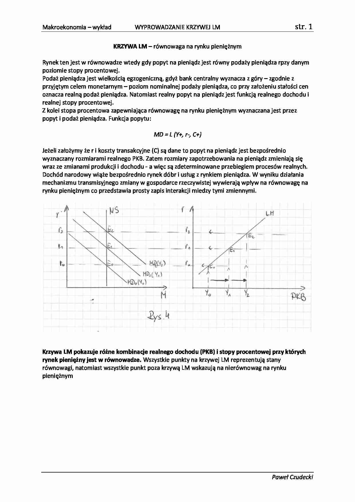Makroekonomia - Wyprowadzanie graficznie krzywej LM WYKŁAD - strona 1