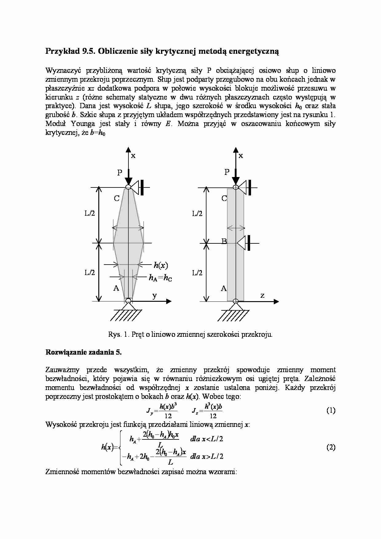Obliczenie siły krytycznej metodą energetyczną - strona 1