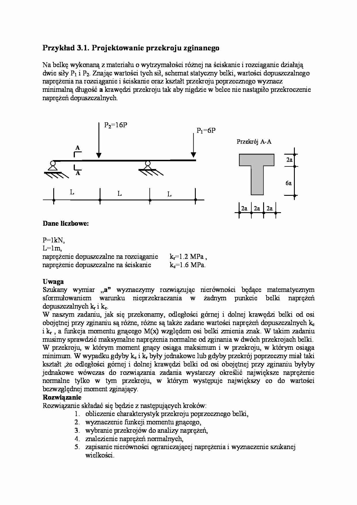 Projektowanie przekroju zginanego- opracowanie - strona 1