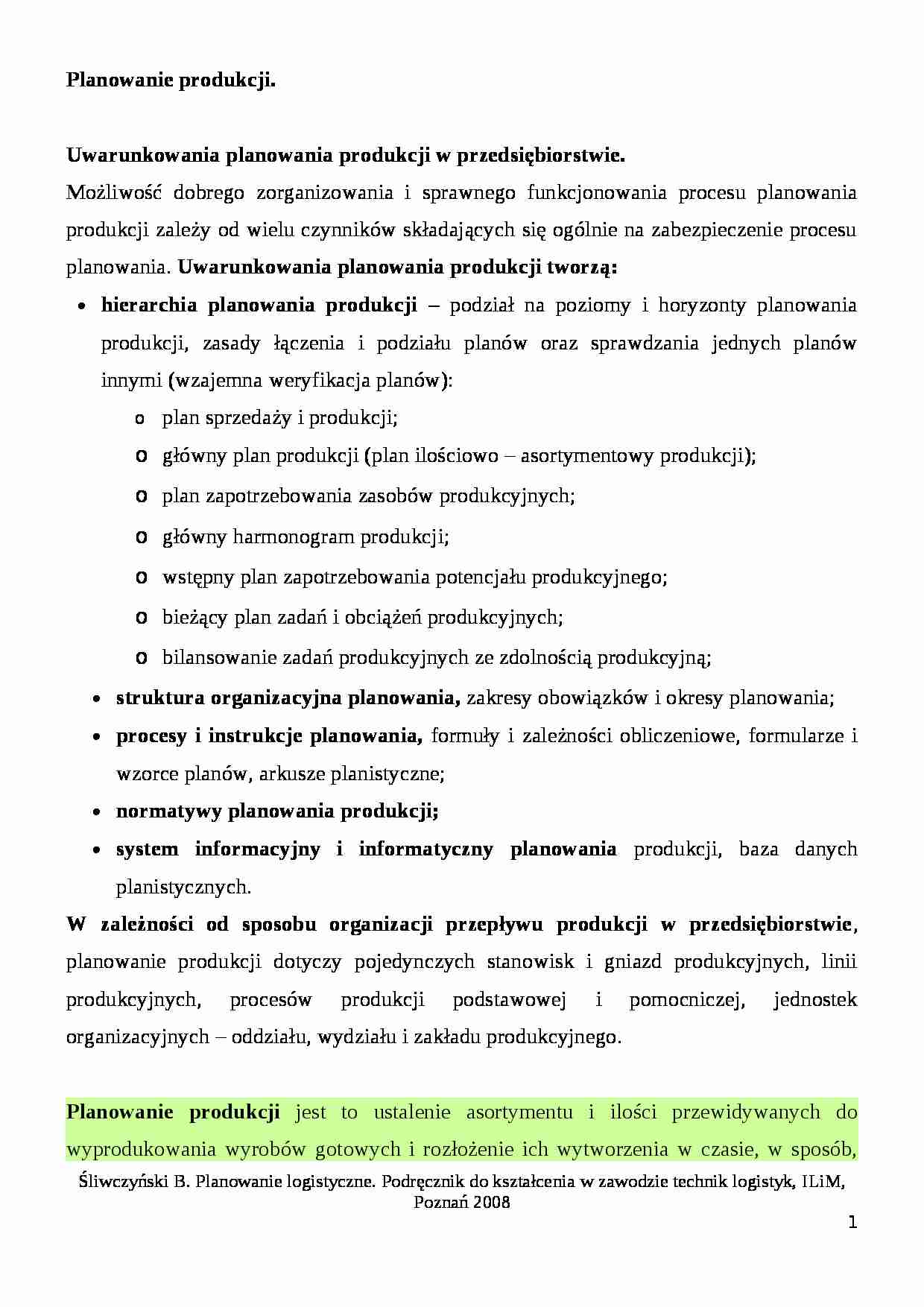 Planowanie produkcji- opracowanie - strona 1