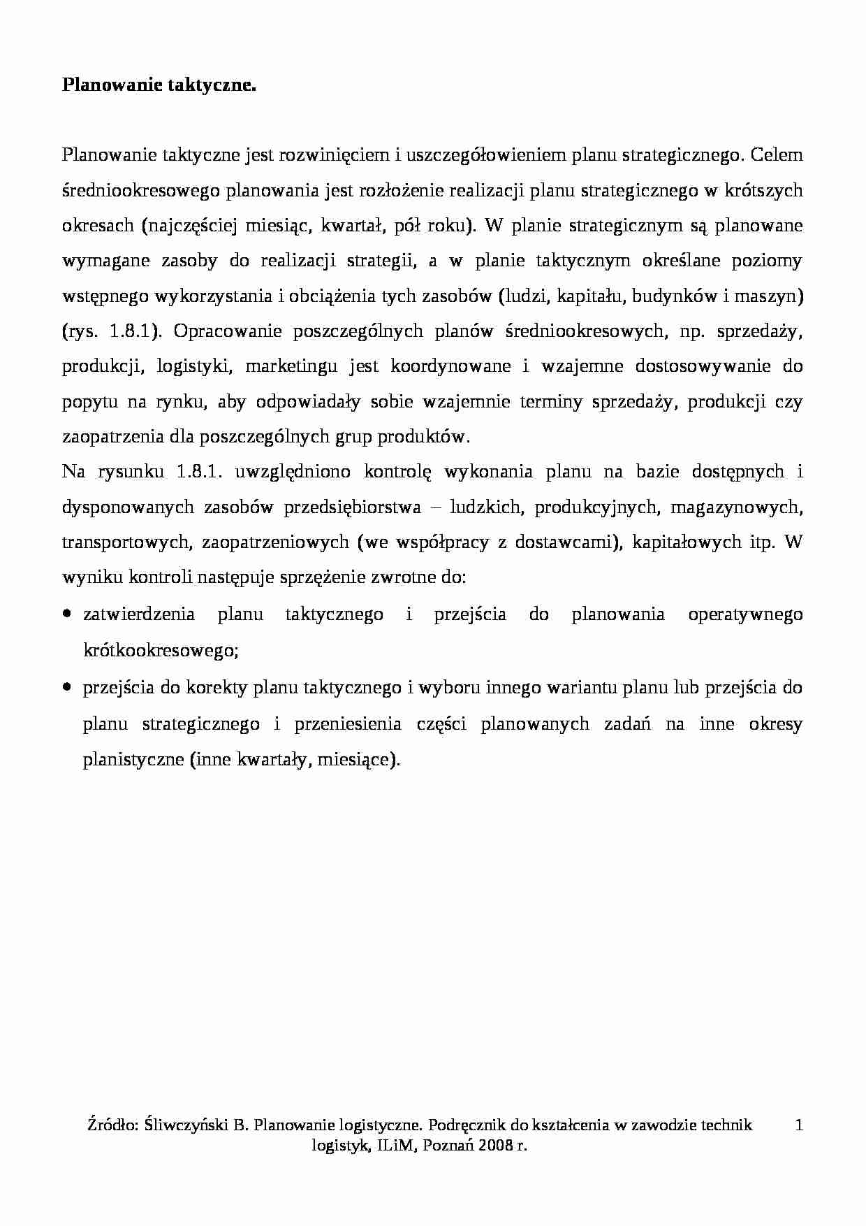 Planowanie taktyczne- opracowanie - strona 1