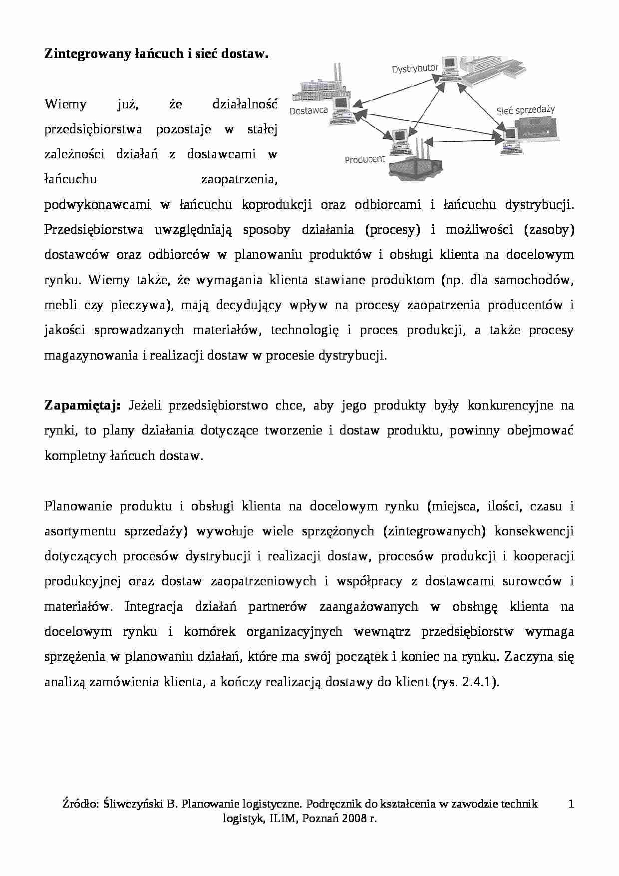 Zintegrowany łańcuch i sieć dostaw- opracowanie - strona 1