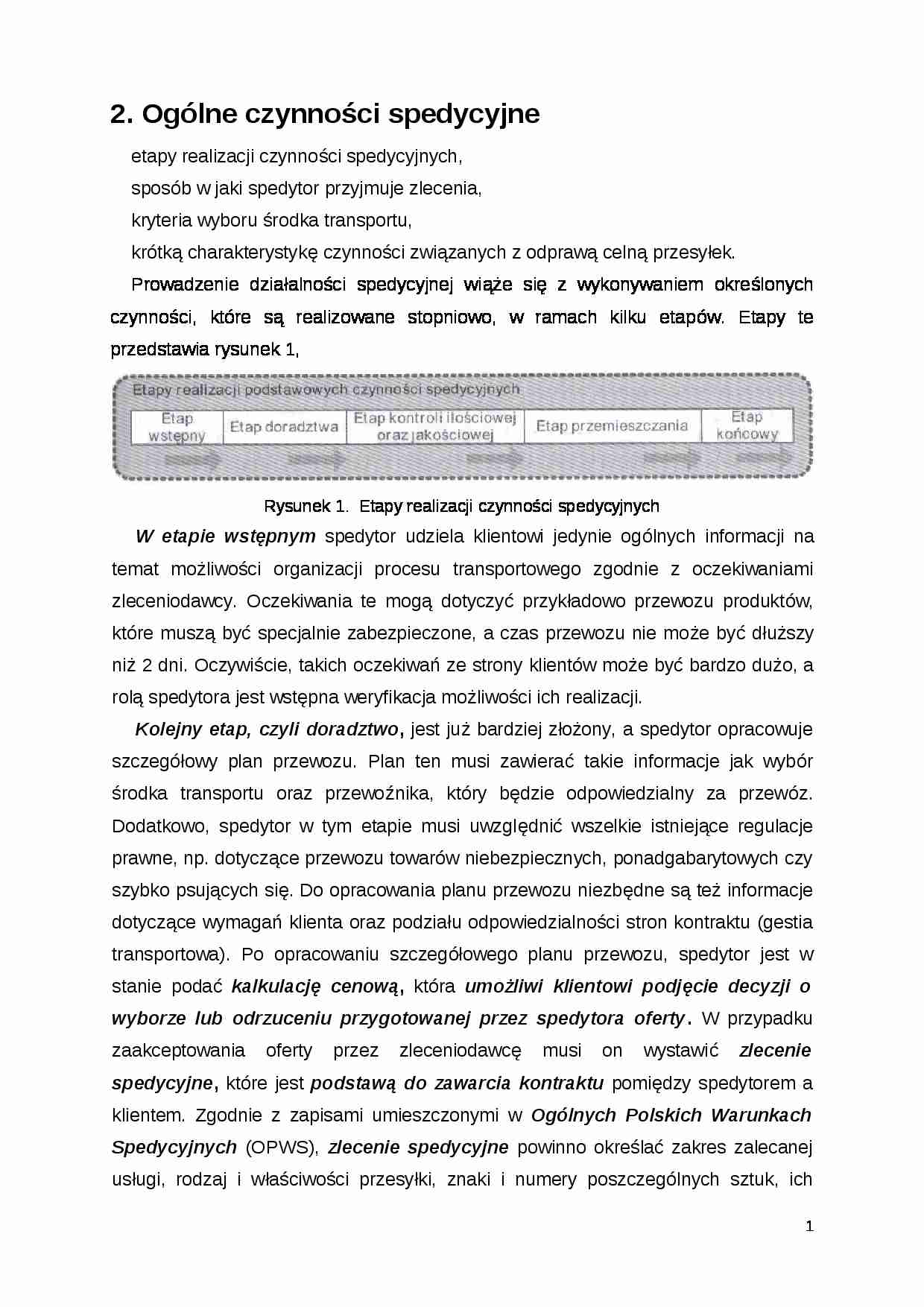 Czynności spedycyjne- opracowanie - strona 1