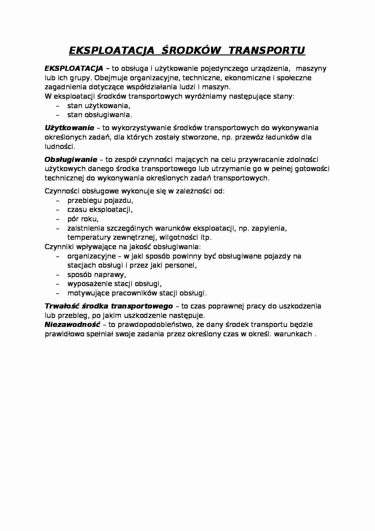 Eksploatacja środków transportu- opracowanie - strona 1