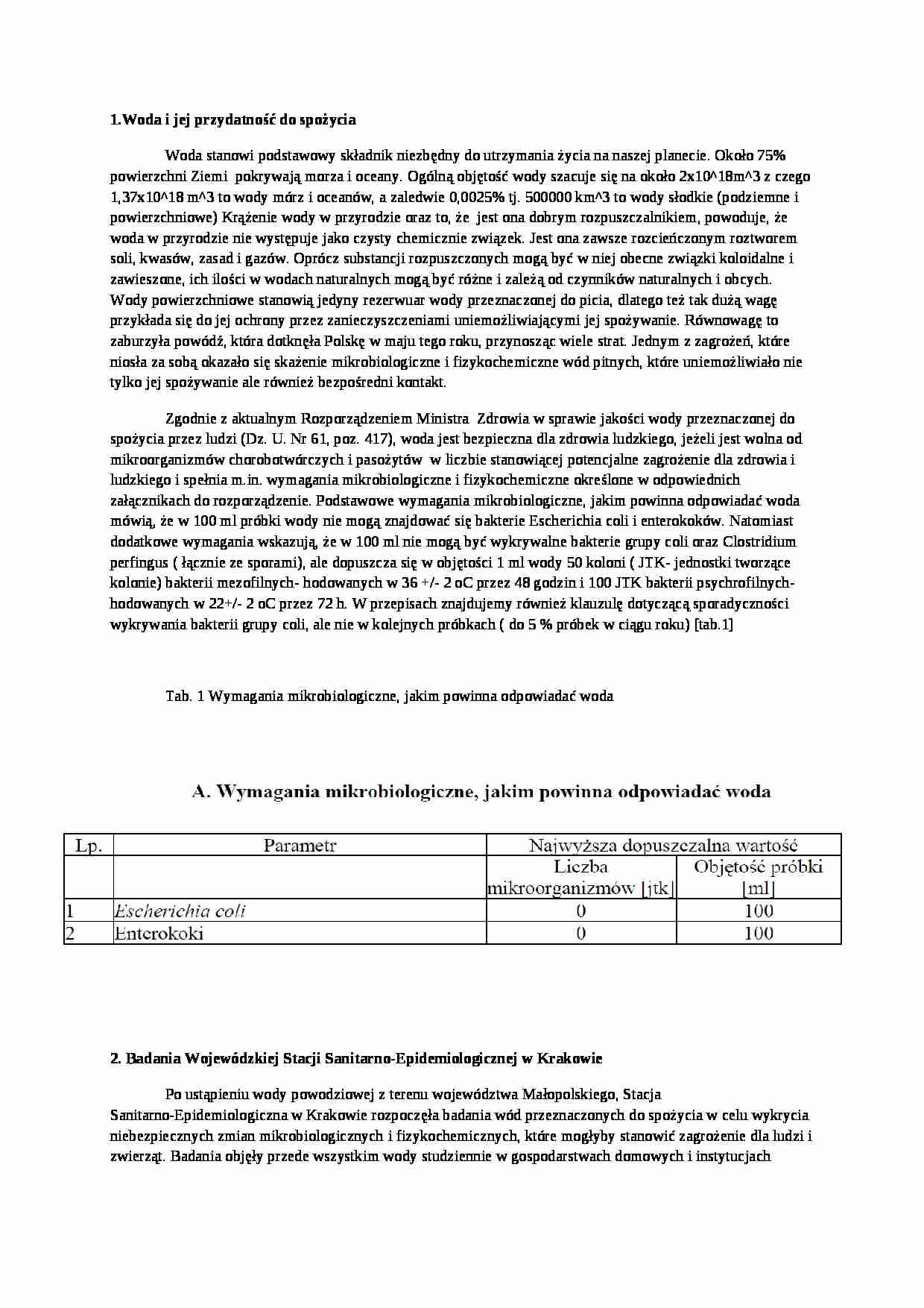 Analiza wody popowodziowej na terenie Małopolski, WYKŁAD - strona 1