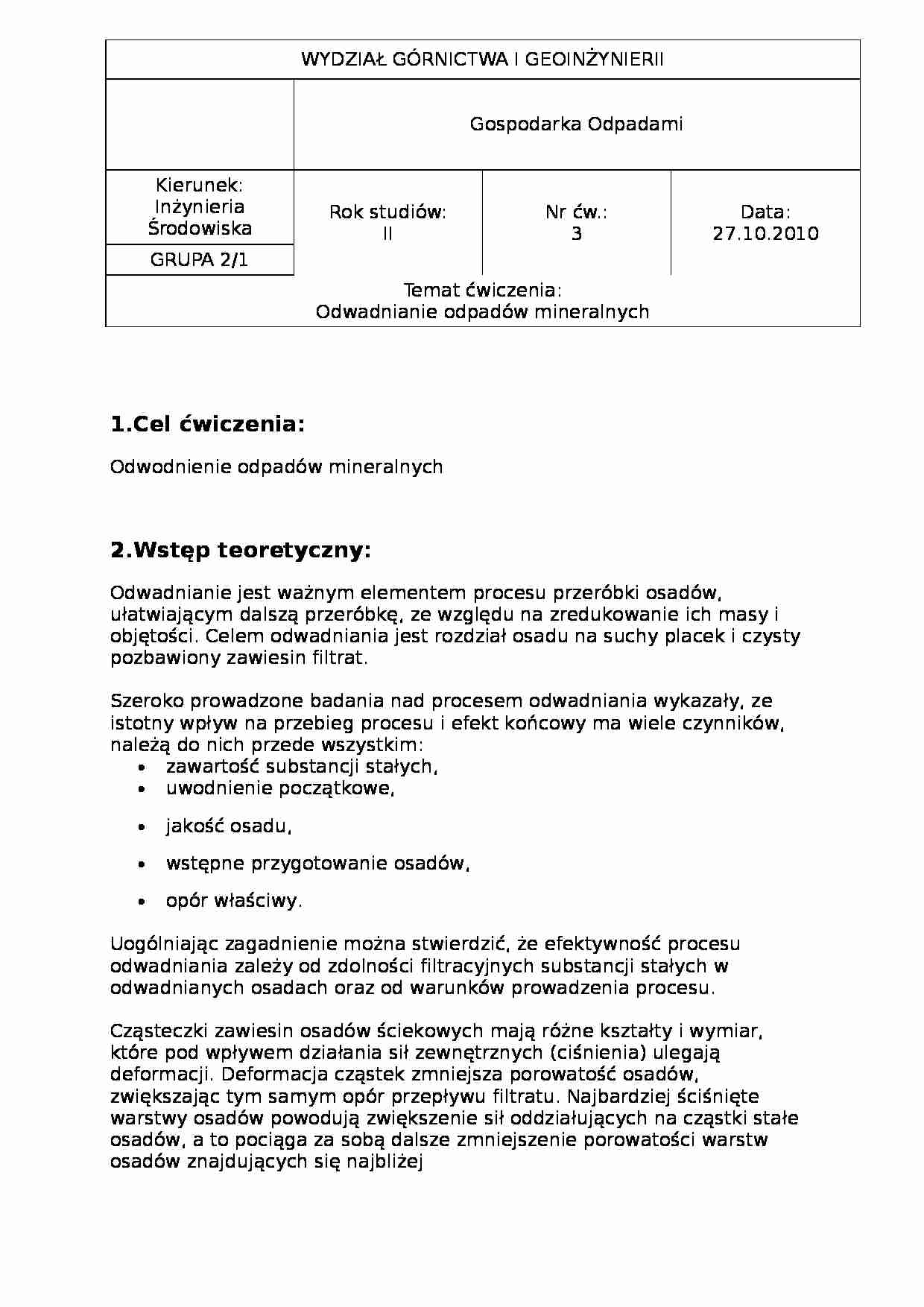 odwadnianie, Laboratorium - strona 1