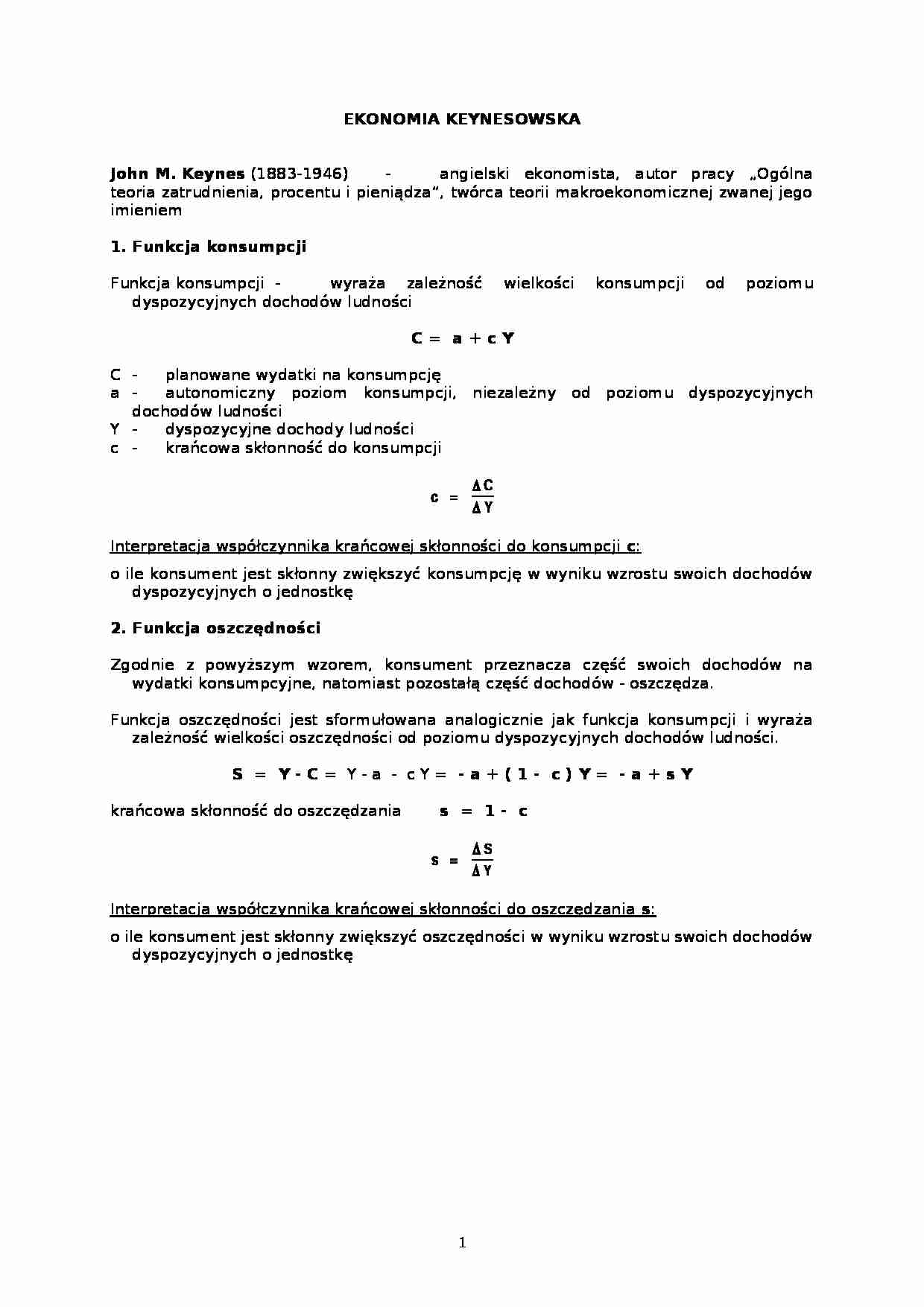 Ekonomia keynesowska - wykład - strona 1