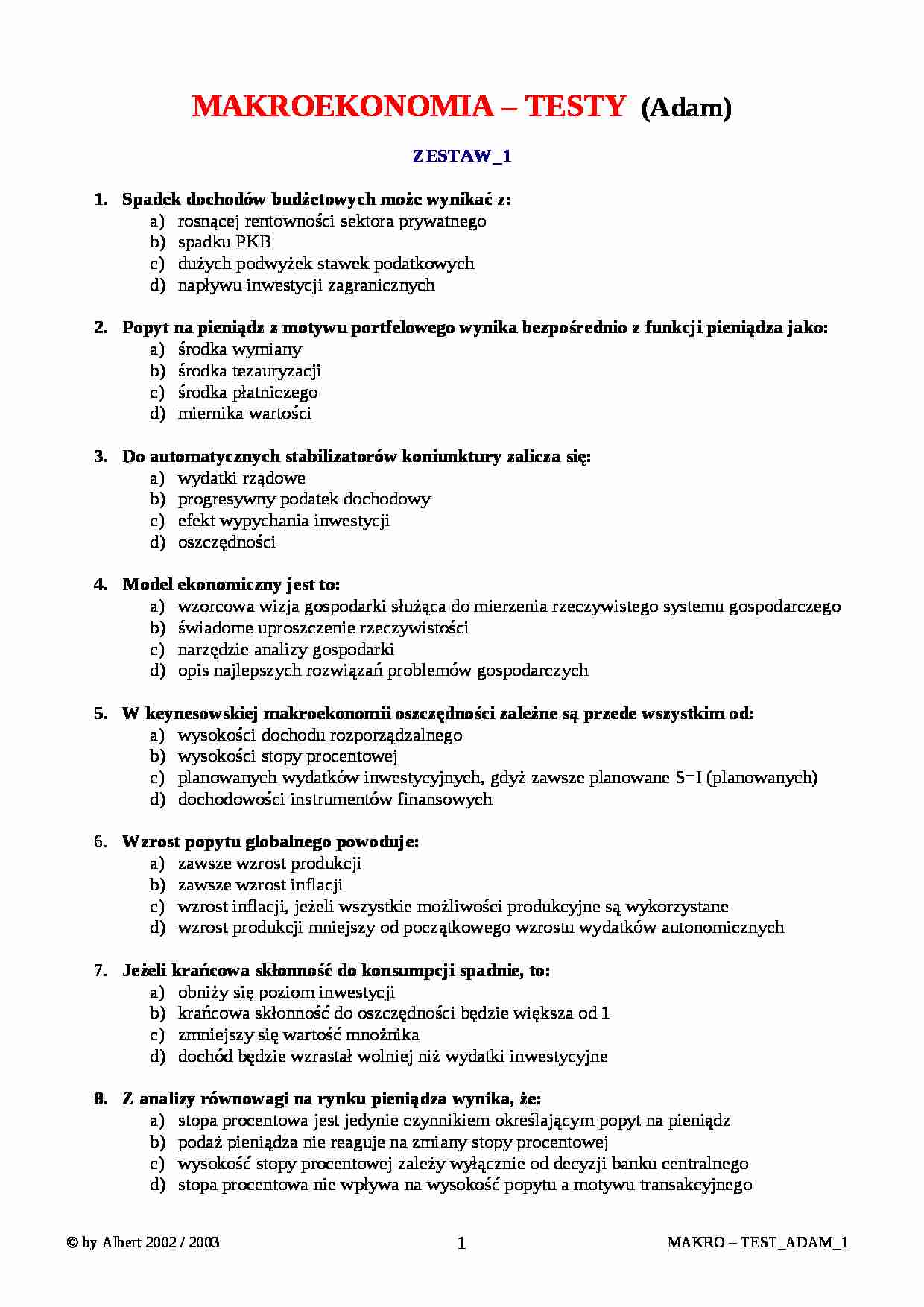 Pytania testowe z egzaminu - strona 1